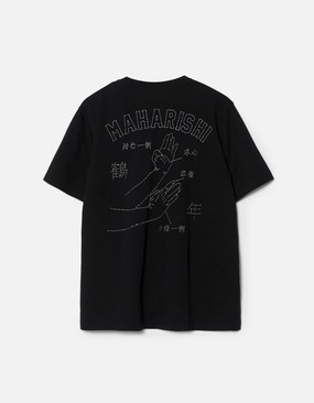 MeshVentilation Rolled Hem Detailing 1582 Maha-Paizhi Sashiko S/S T-Shirt Black