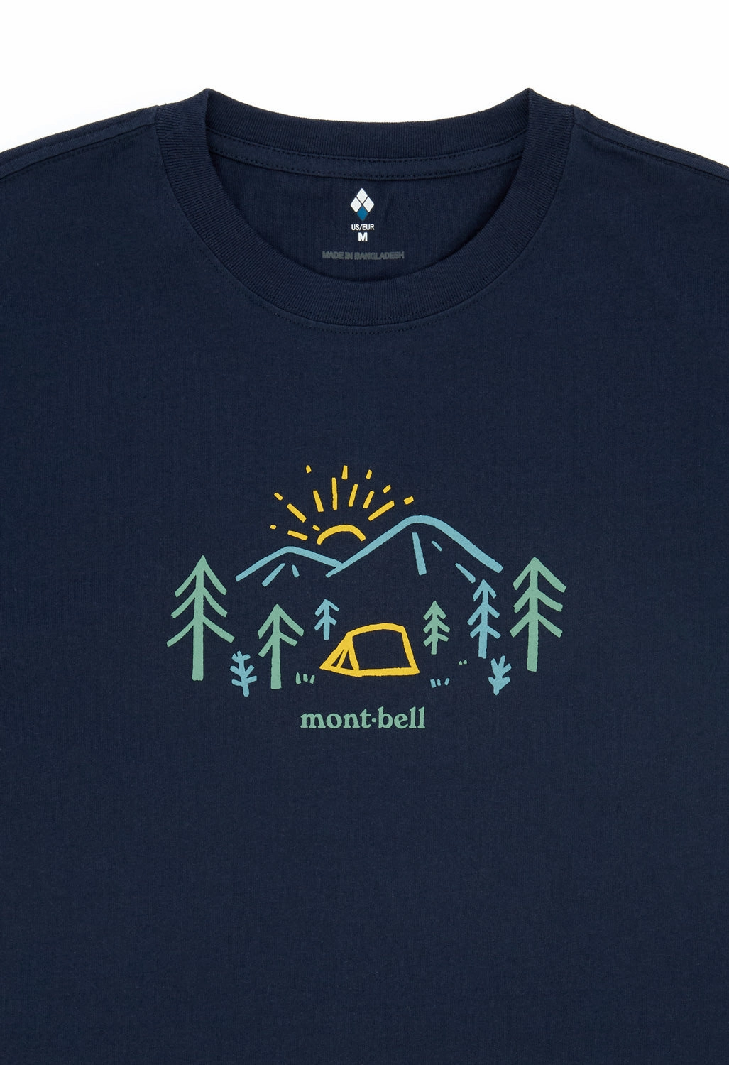 Montbell Men's Pear Skin Cotton Mountain Morning T-Shirt - Navy Beaded details