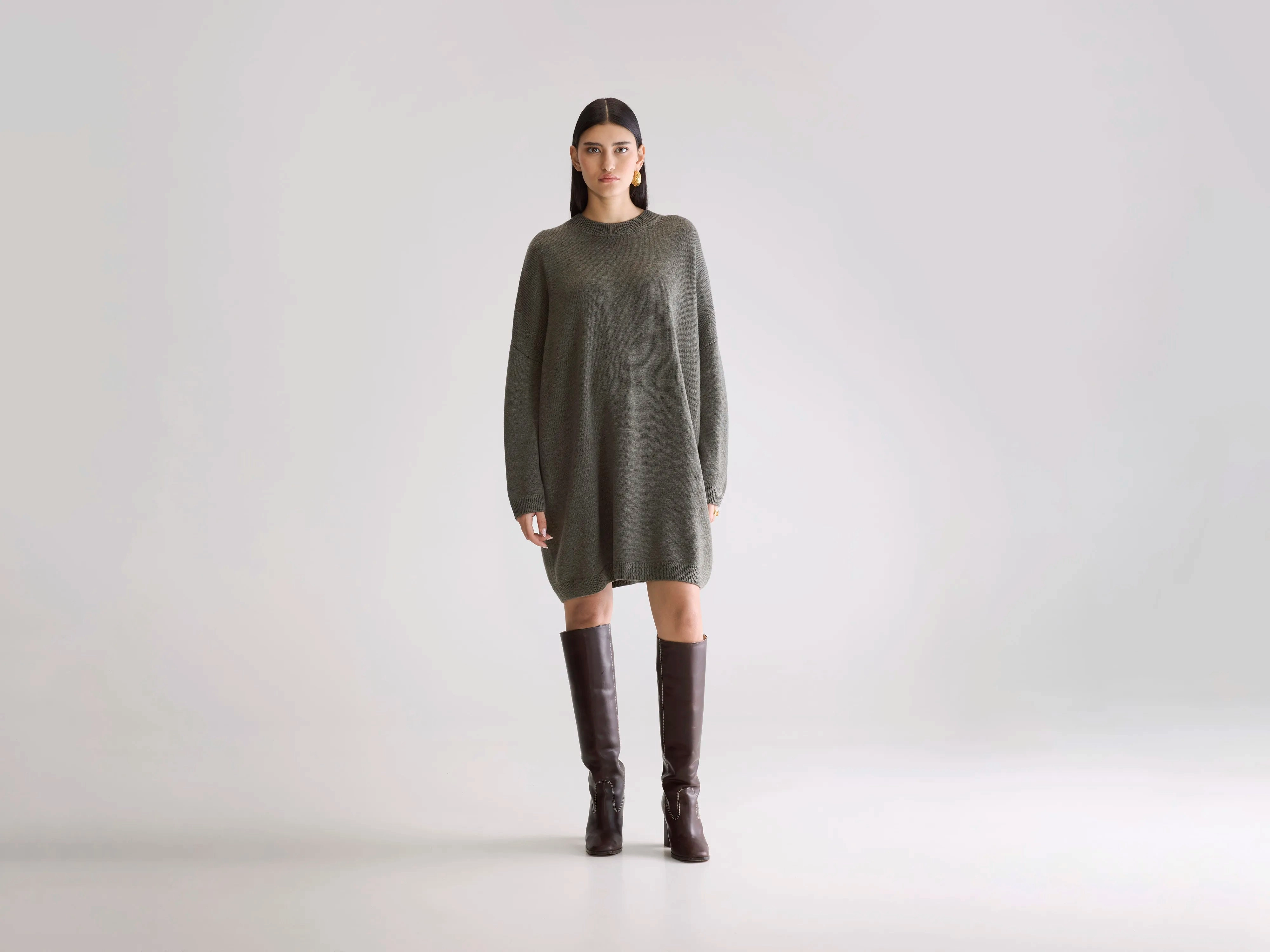 Senisa knit dress (252 / W / FOREST) Shiny surface