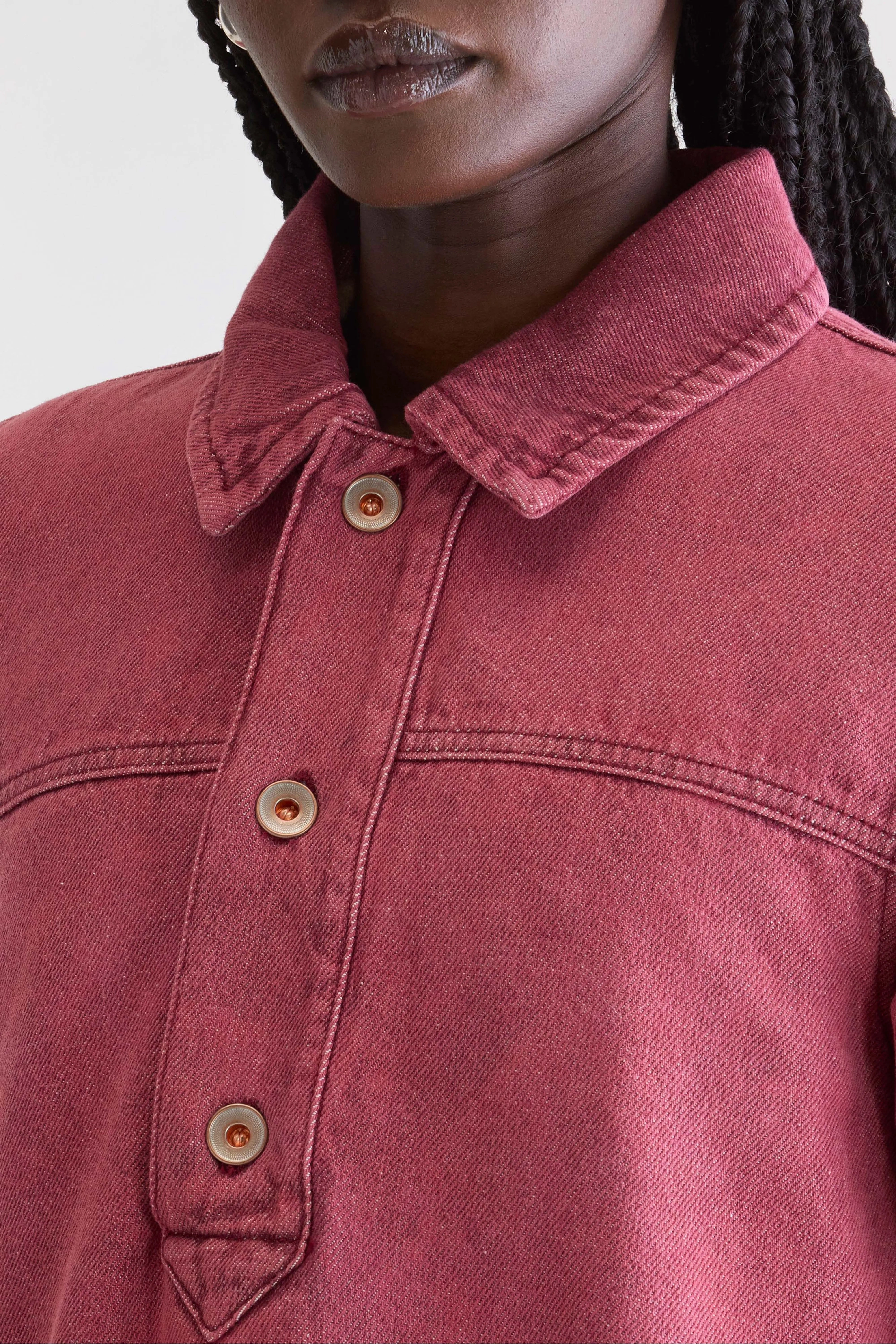 Work Mood Bold-Color Paprika denim dress (252 / W / WINE STONE)