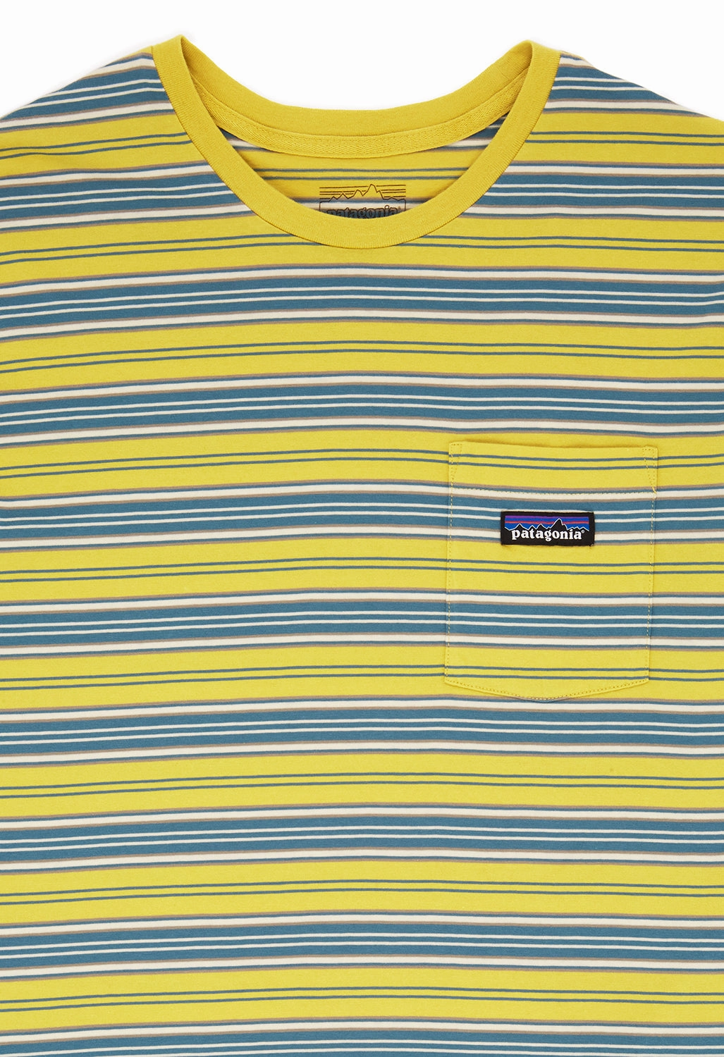 loose but not baggy Patagonia Men's Daily Pocket Short Sleeve T-Shirt - Summer Camp: Bundle Green