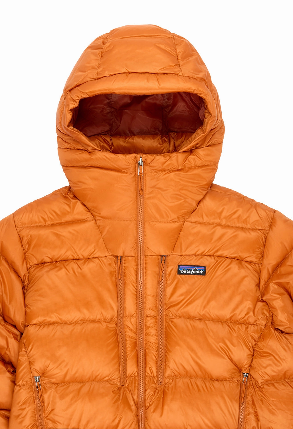 Patagonia Men's Fitz Roy Down Hoody - Redtail Rust Smooth Flat Collar Easy Comfort