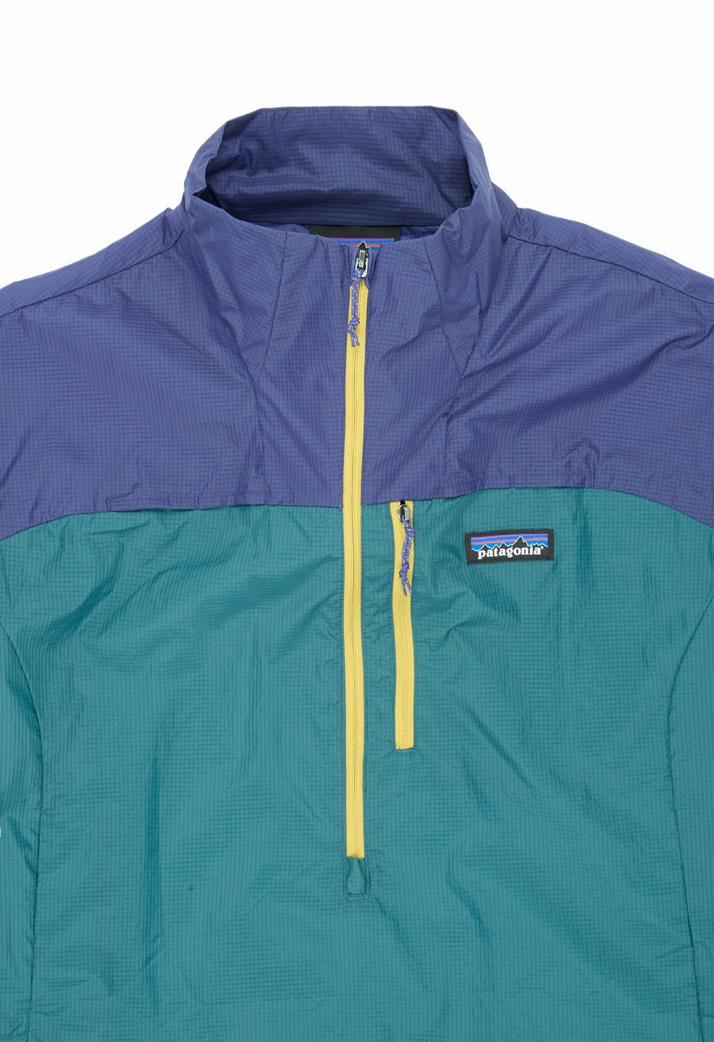 Patagonia Women's Houdini Stash Half Zip Pullover - Wetland Blue / Solstice Purple Down Filled Stripe Look