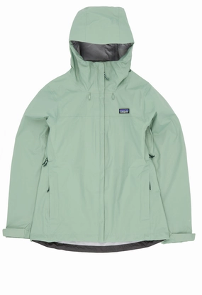 Patagonia Women's Torrentshell 3L Rain Jacket - Ellwood Green Bold Statement Noise Free Material