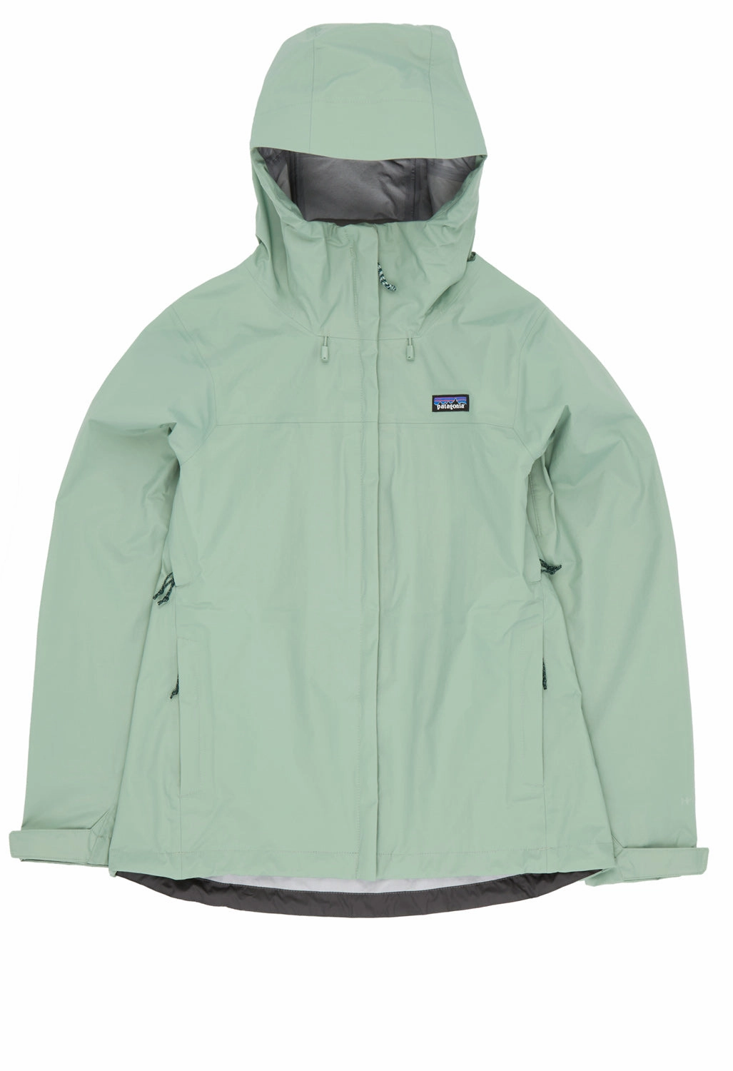 Patagonia Women's Torrentshell 3L Rain Jacket - Ellwood Green Bold Statement Noise Free Material