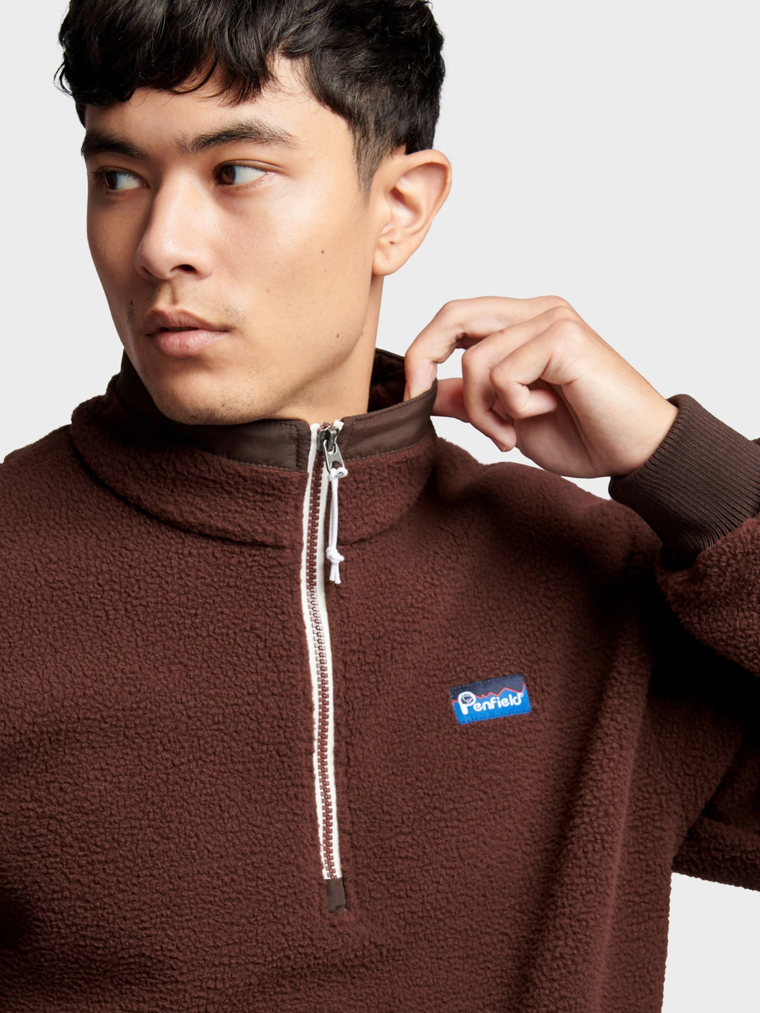 color trend Breathable fabric Penfield Mens 1/4 Zip Funnel Neck Fleece in Chicory Coffee