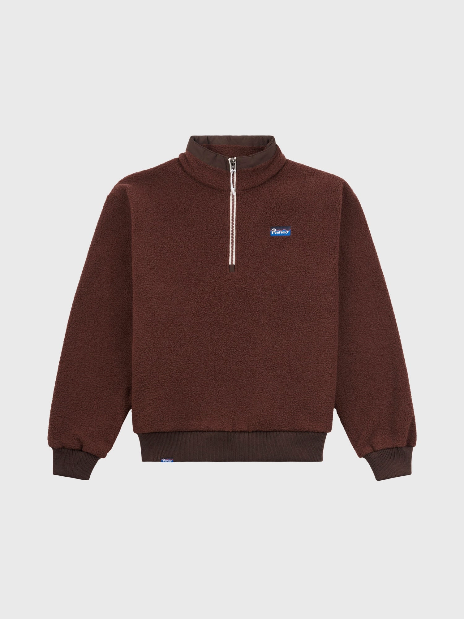 Penfield Mens 1/4 Zip Funnel Neck Fleece in Chicory Coffee Layer Relaxed marbled