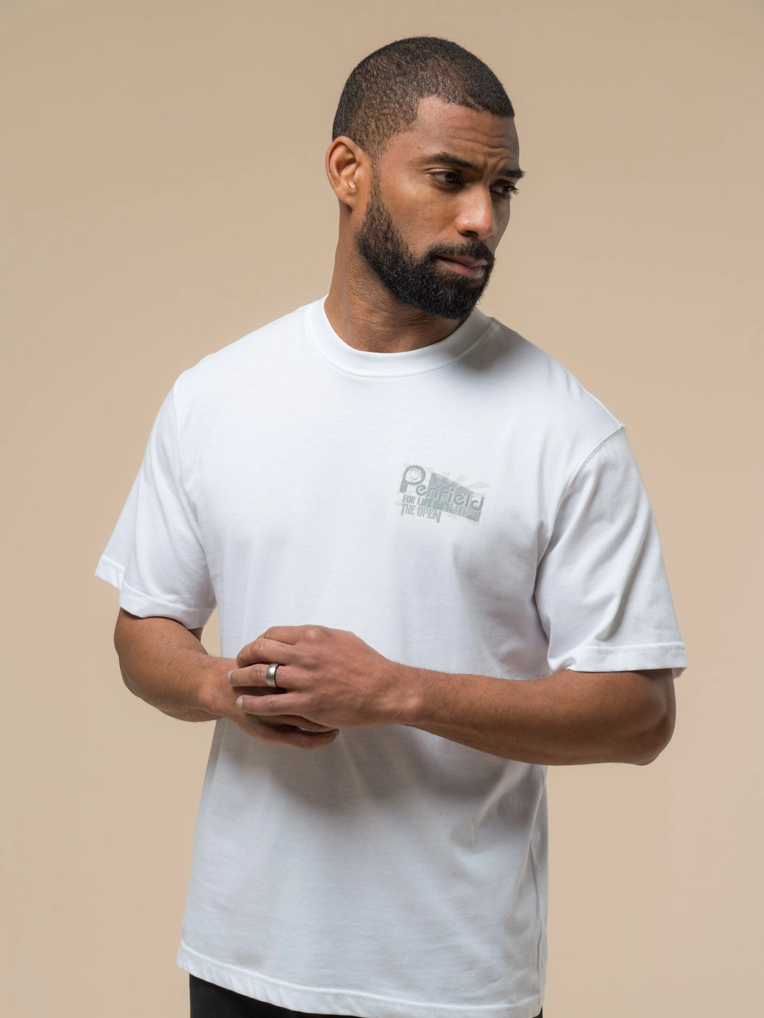 Penfield Mens 50th Anniversary Photo Print T-Shirt in Bright White SeamlessSidePanels