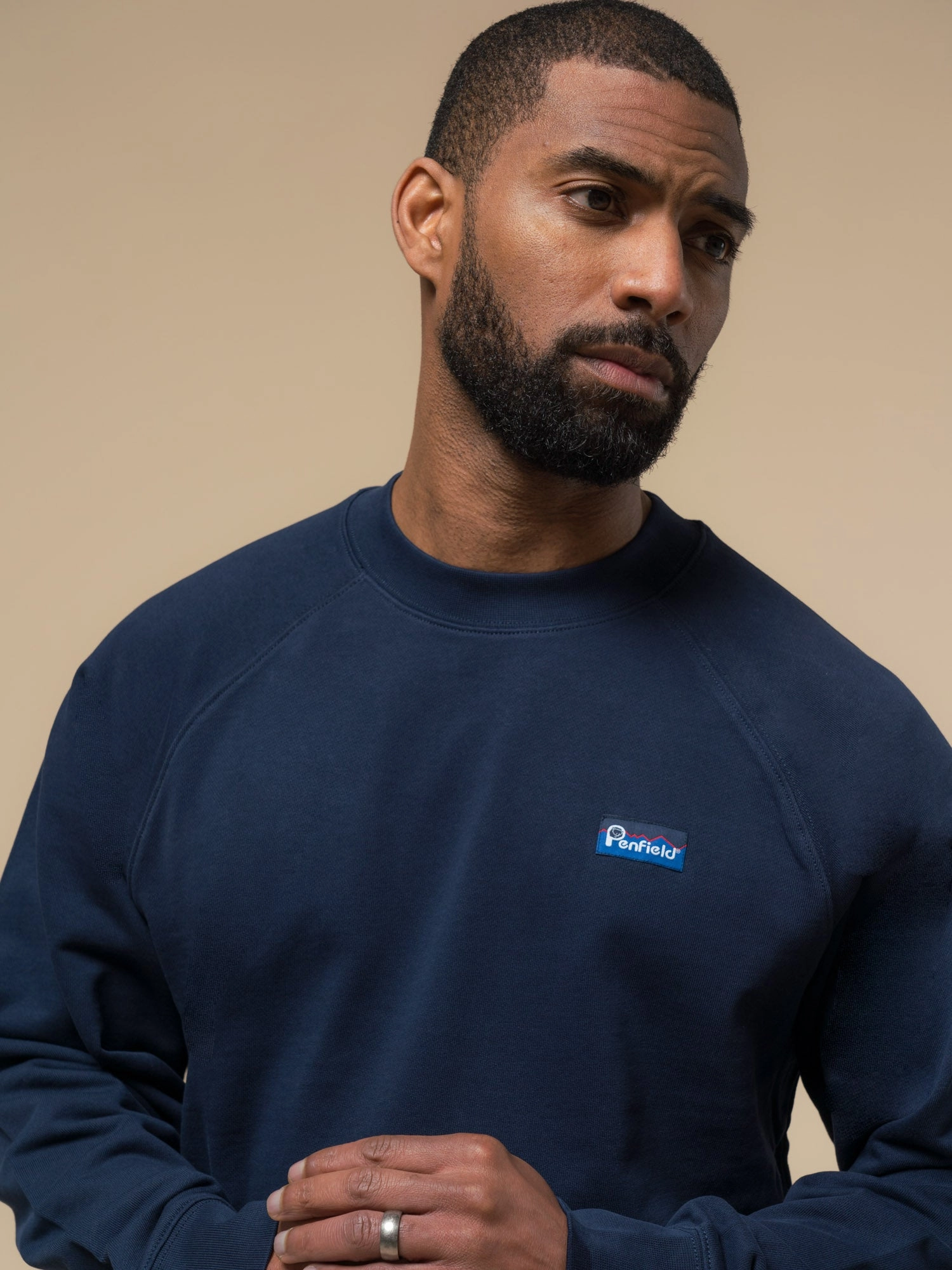 good for yoga product shipping Penfield Mens Original Logo Sweatshirt in Navy Blue