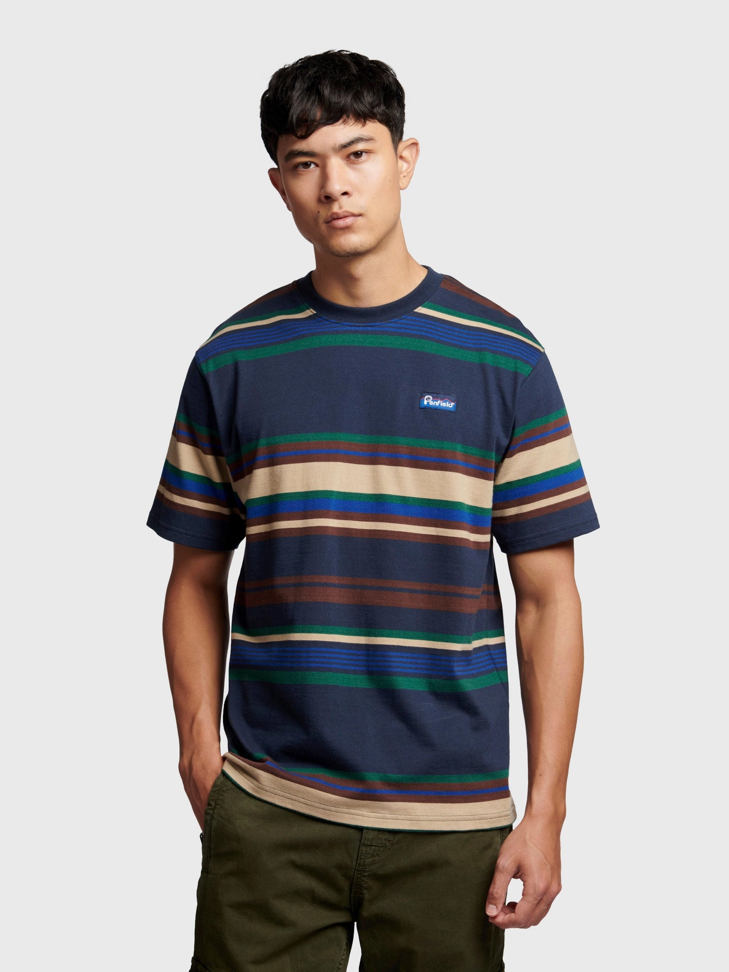 Penfield Mens Stripe T-Shirt in Navy Blue Simple Comfort Look