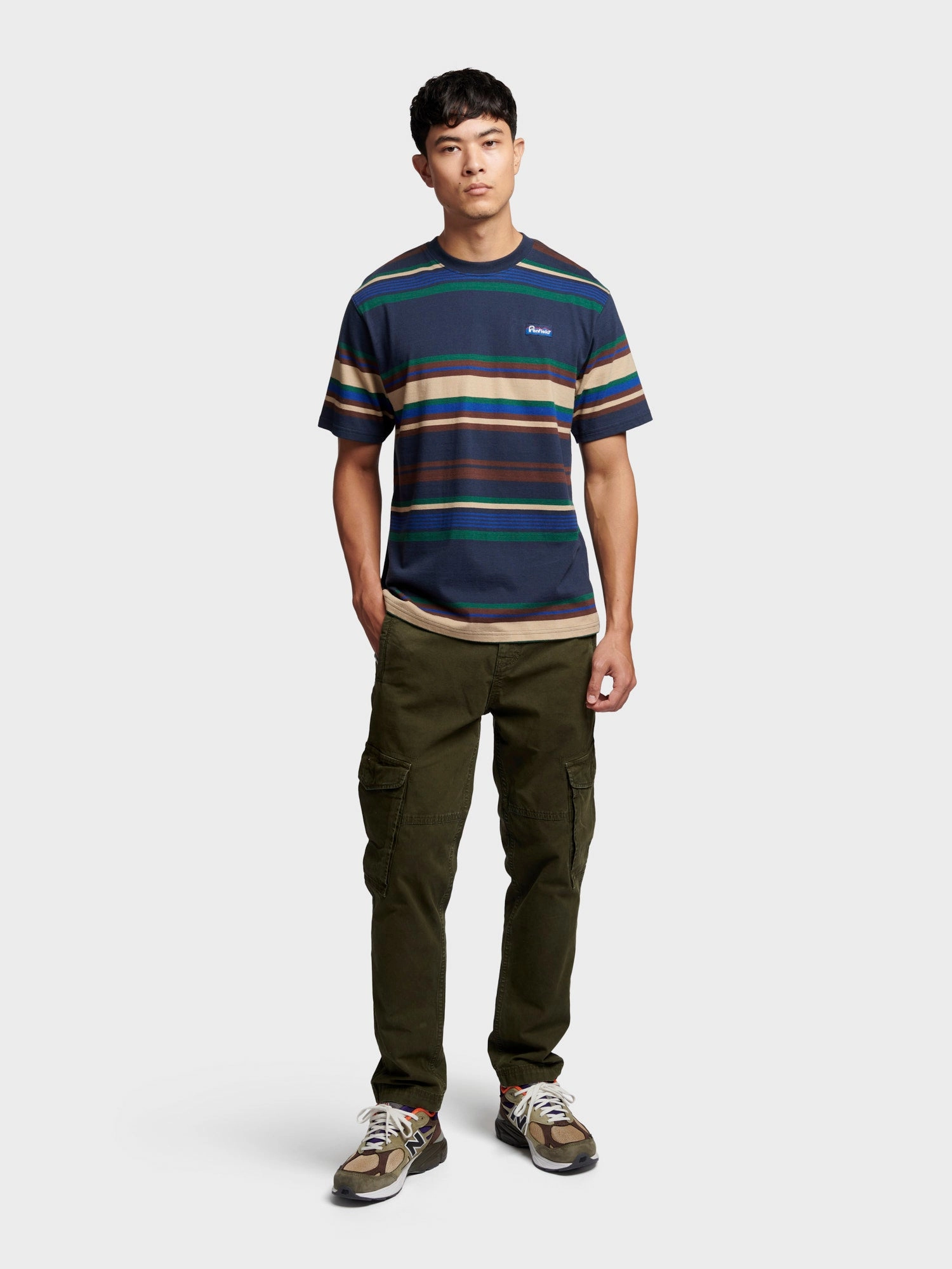 Office Attire Summer Favorite Penfield Mens Stripe T-Shirt in Navy Blue