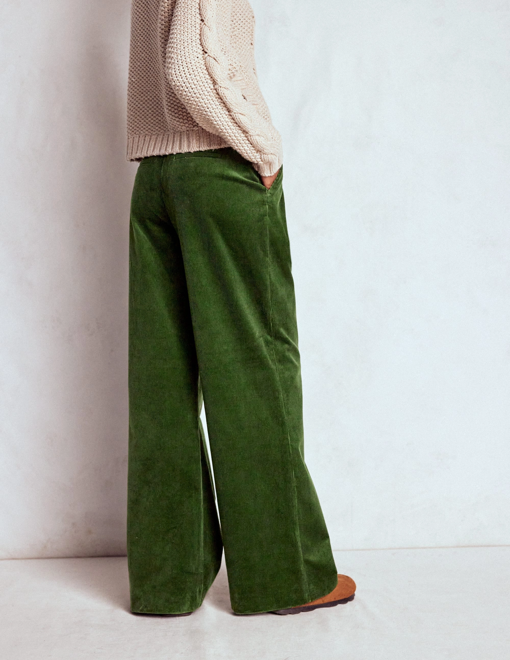 Kensington Cord Trousers-Green Fir Comfy Essentials Wear No Gap Waist