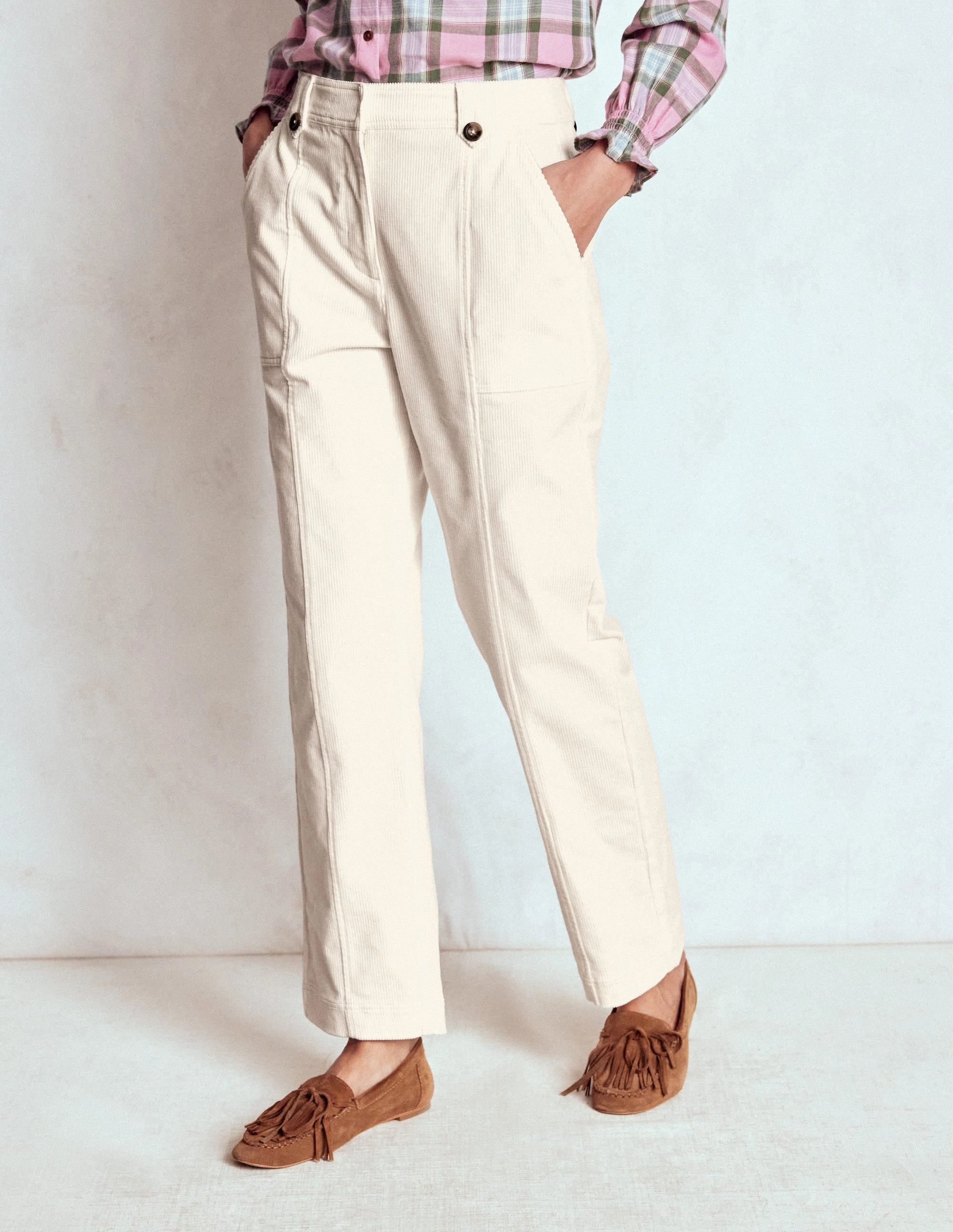 Linen blend Pimlico Cord Trousers-Ivory