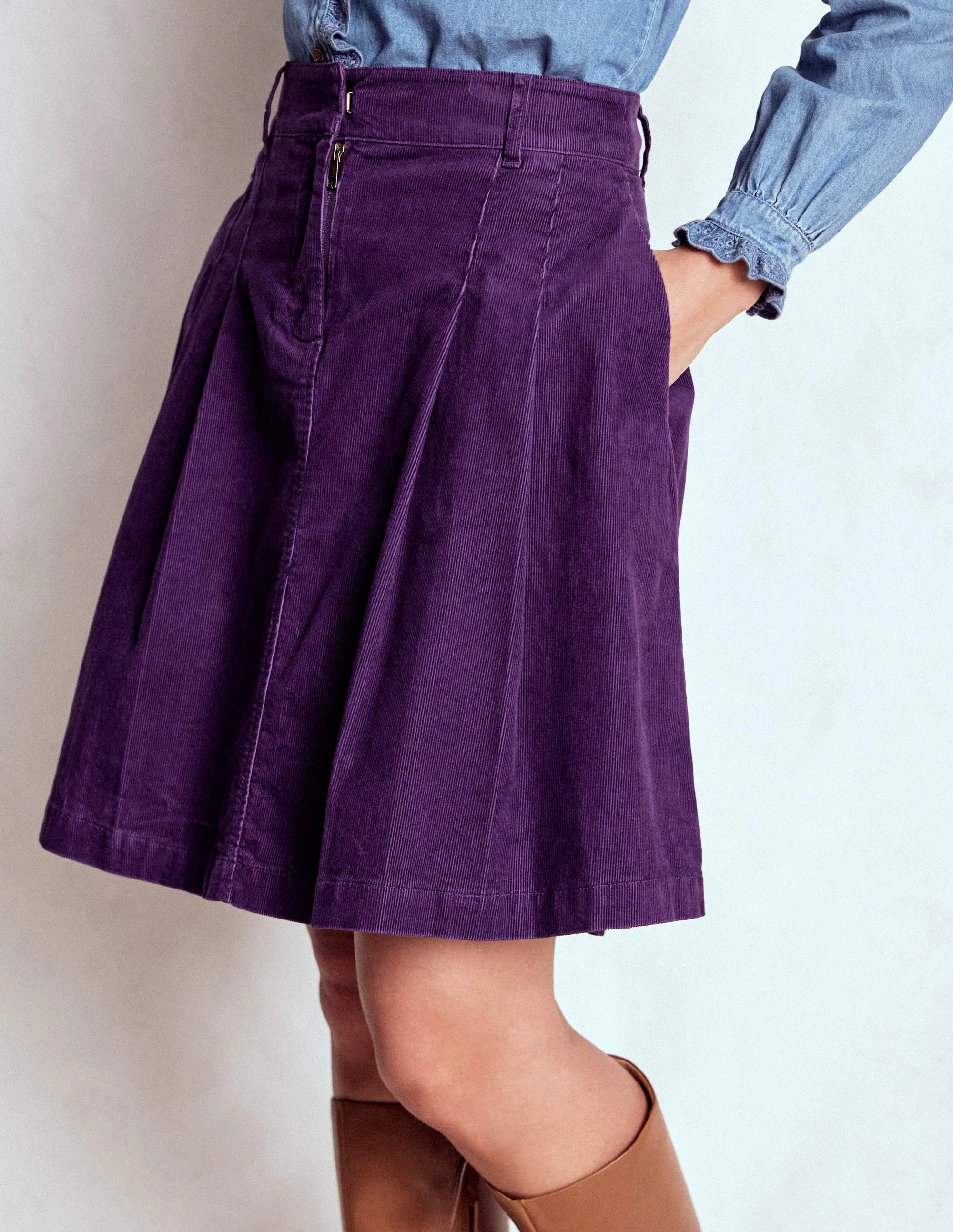 Reinforced Hemline Pleated Cord Skirt-Mystic Purple