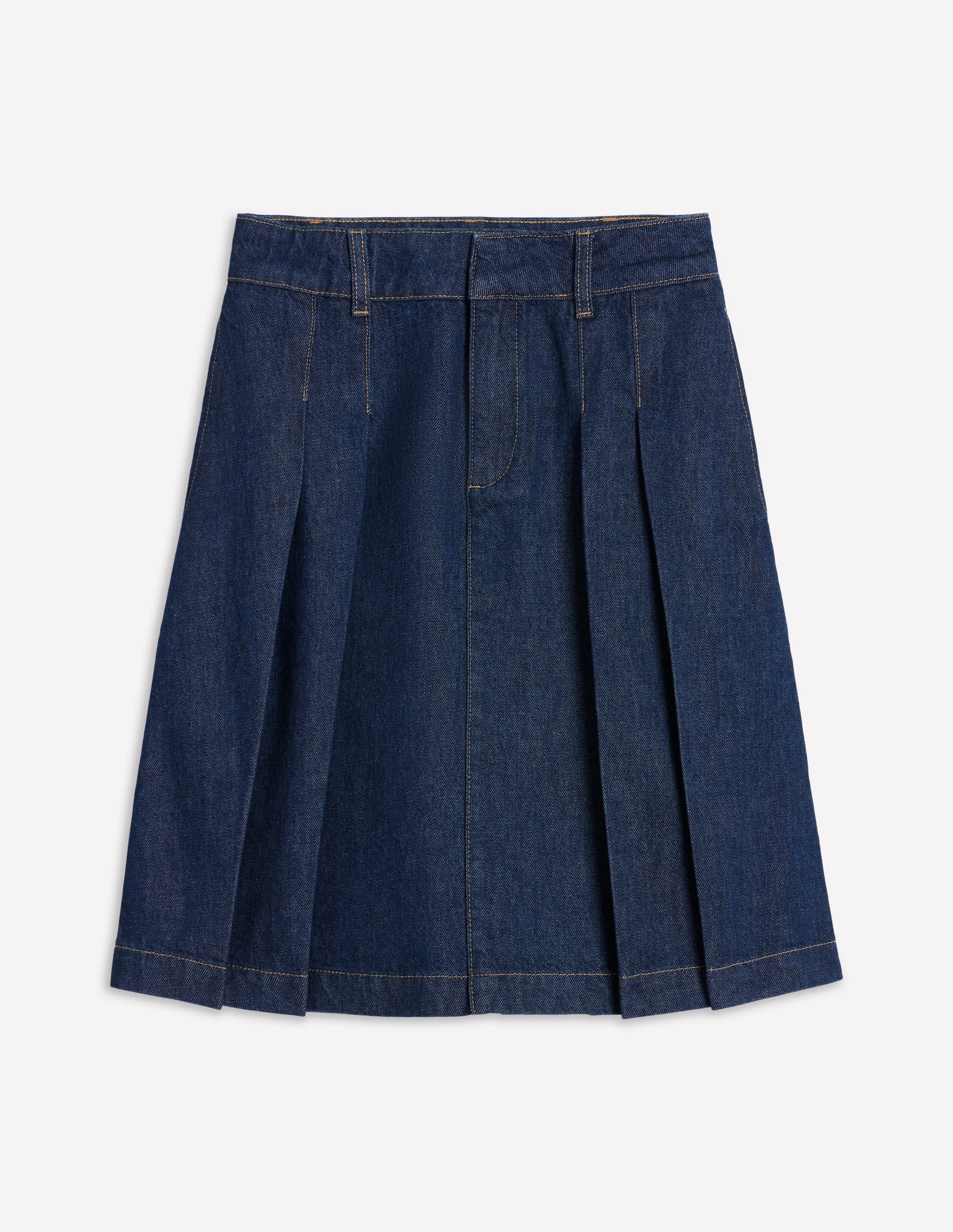 Pleated Denim Skirt-Indigo Semi Sheer