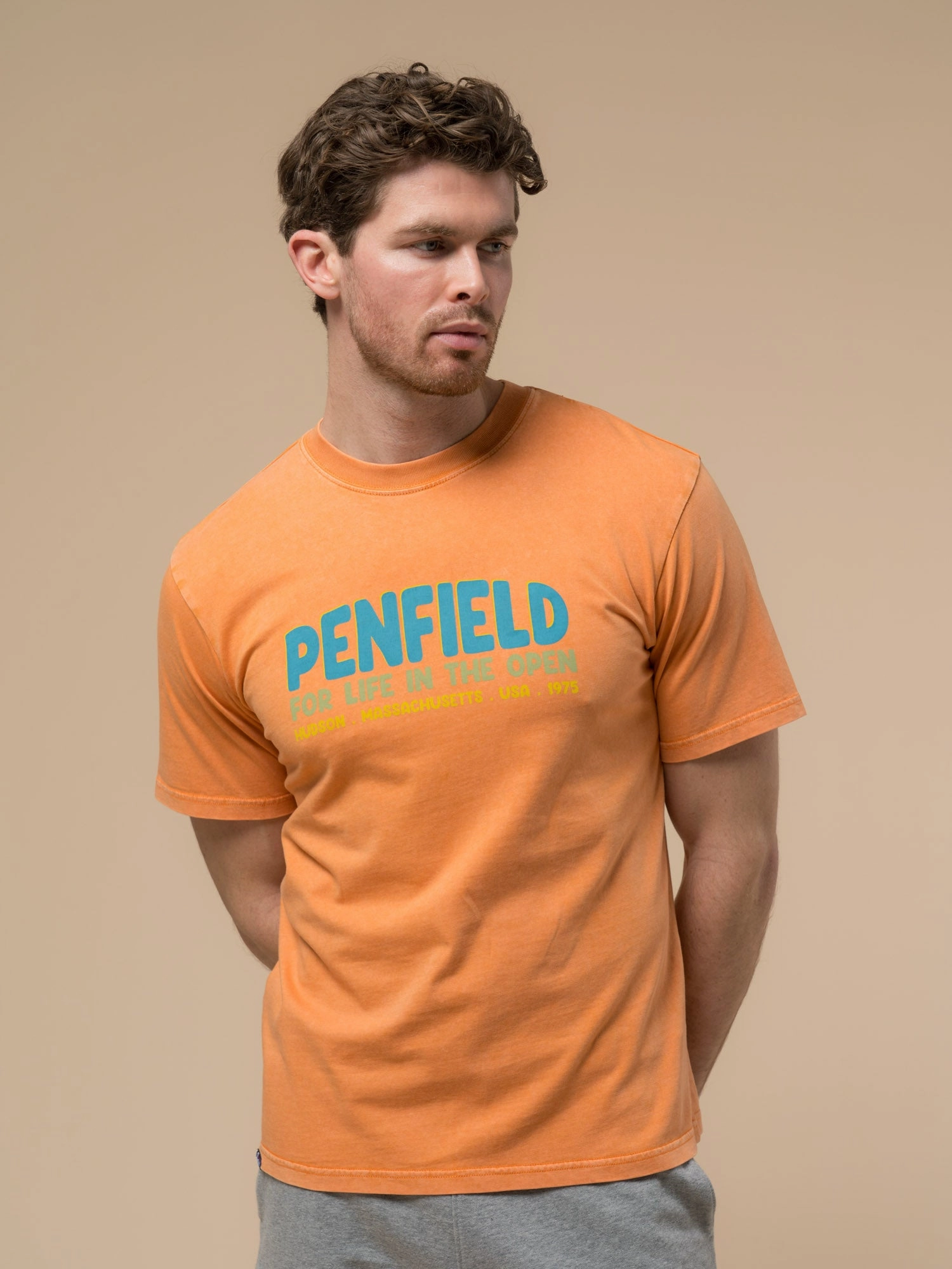 Workout Penfield Mens Retro Print T-Shirt in Golden Ochre