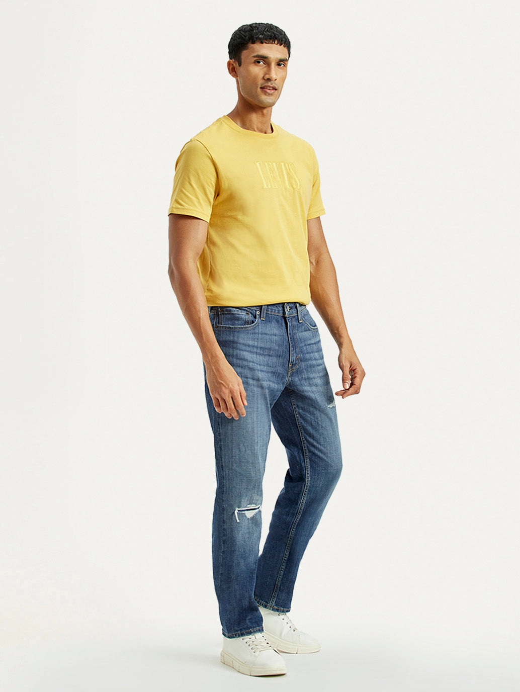 Men's 541 Med Indigo Athletic Tapered Fit Mid Rise Jeans Clean Aesthetic