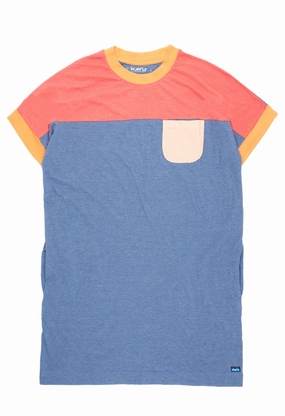 MinimalistStitching Pocket Reinforcement KAVU Women's Cut Back T-Shirt Dress - Fruit Mix