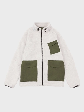 Convertible Collar Angled Pocket Fleece Jacket in Silver Birch