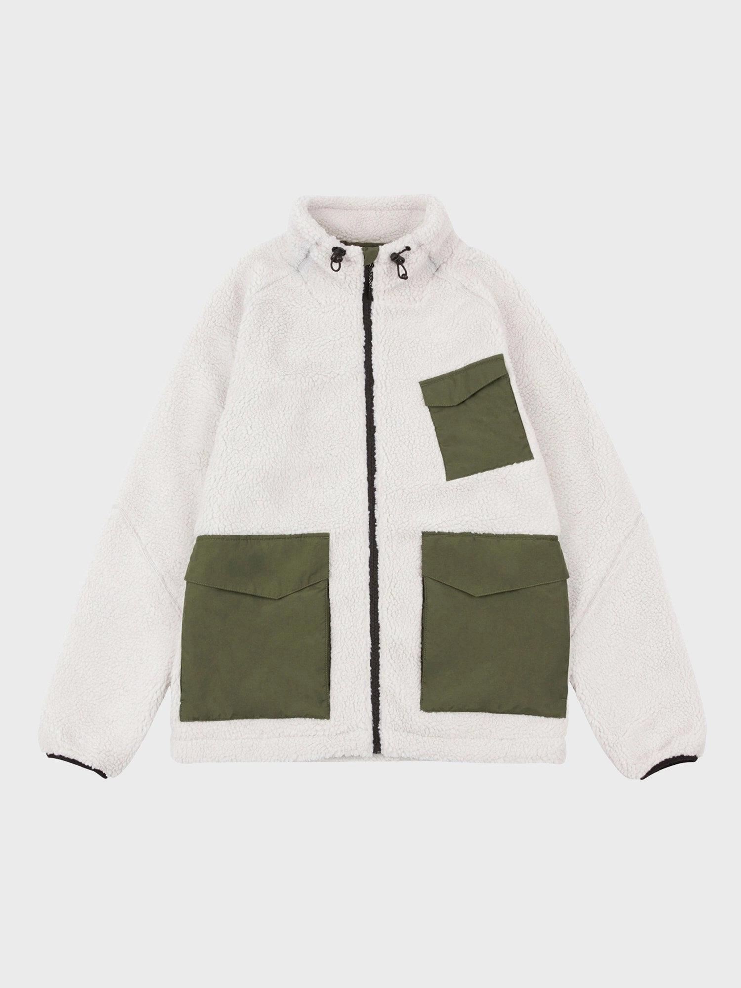Convertible Collar Angled Pocket Fleece Jacket in Silver Birch