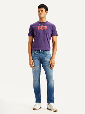 Distressed Details Wardrobe Staple Men's 541 Blue Athletic Tapered Fit Mid Rise Jeans