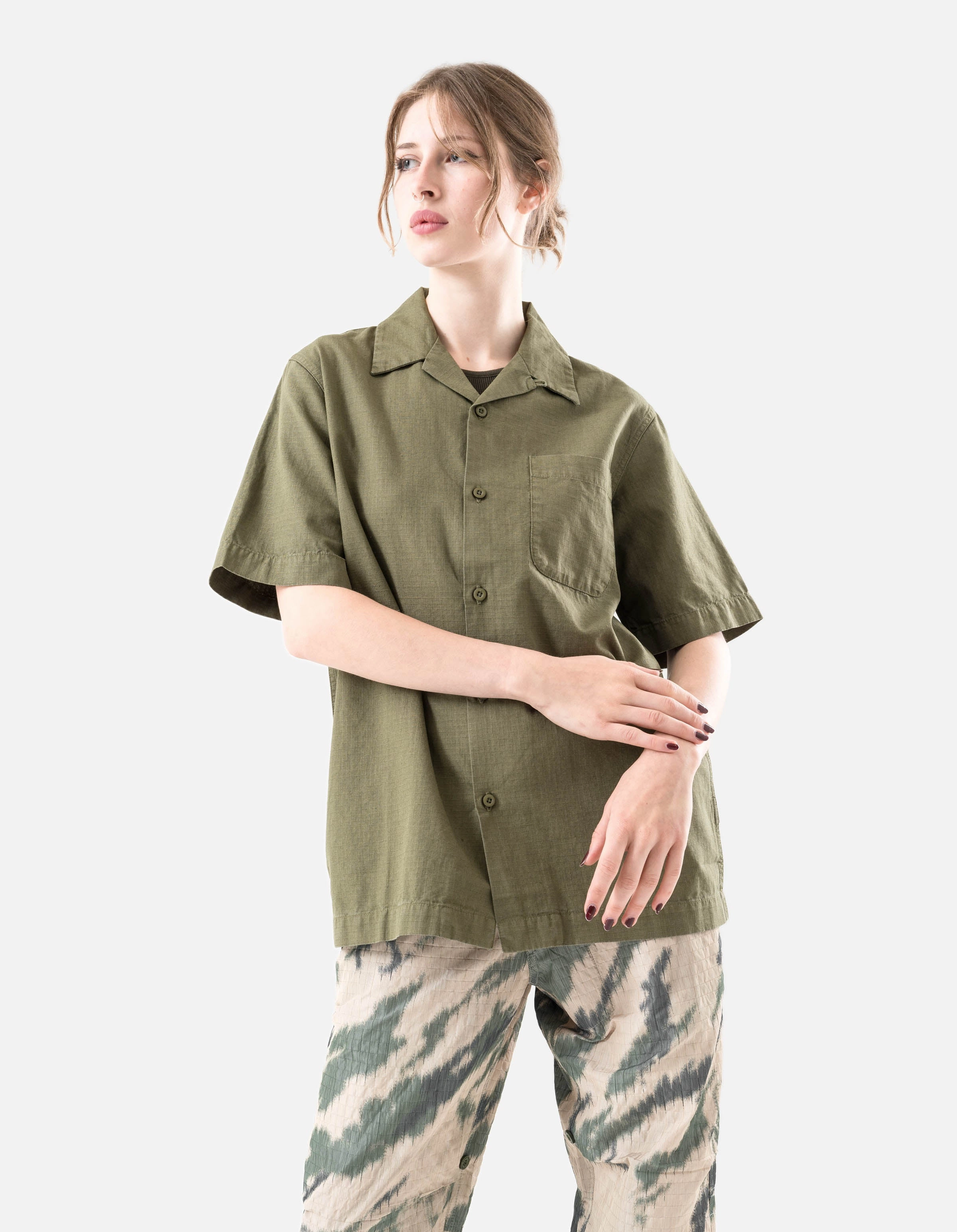 7105 Hemp Camp Collar Shirt Olive OG-107F Designer Touch