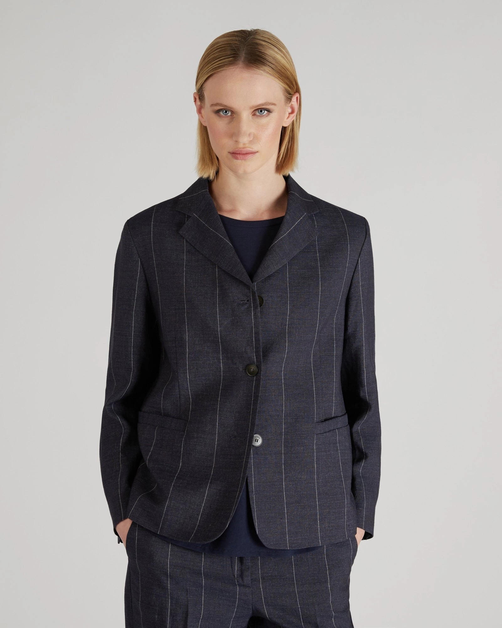 LightweightInsulation Pinstriped linen jacket