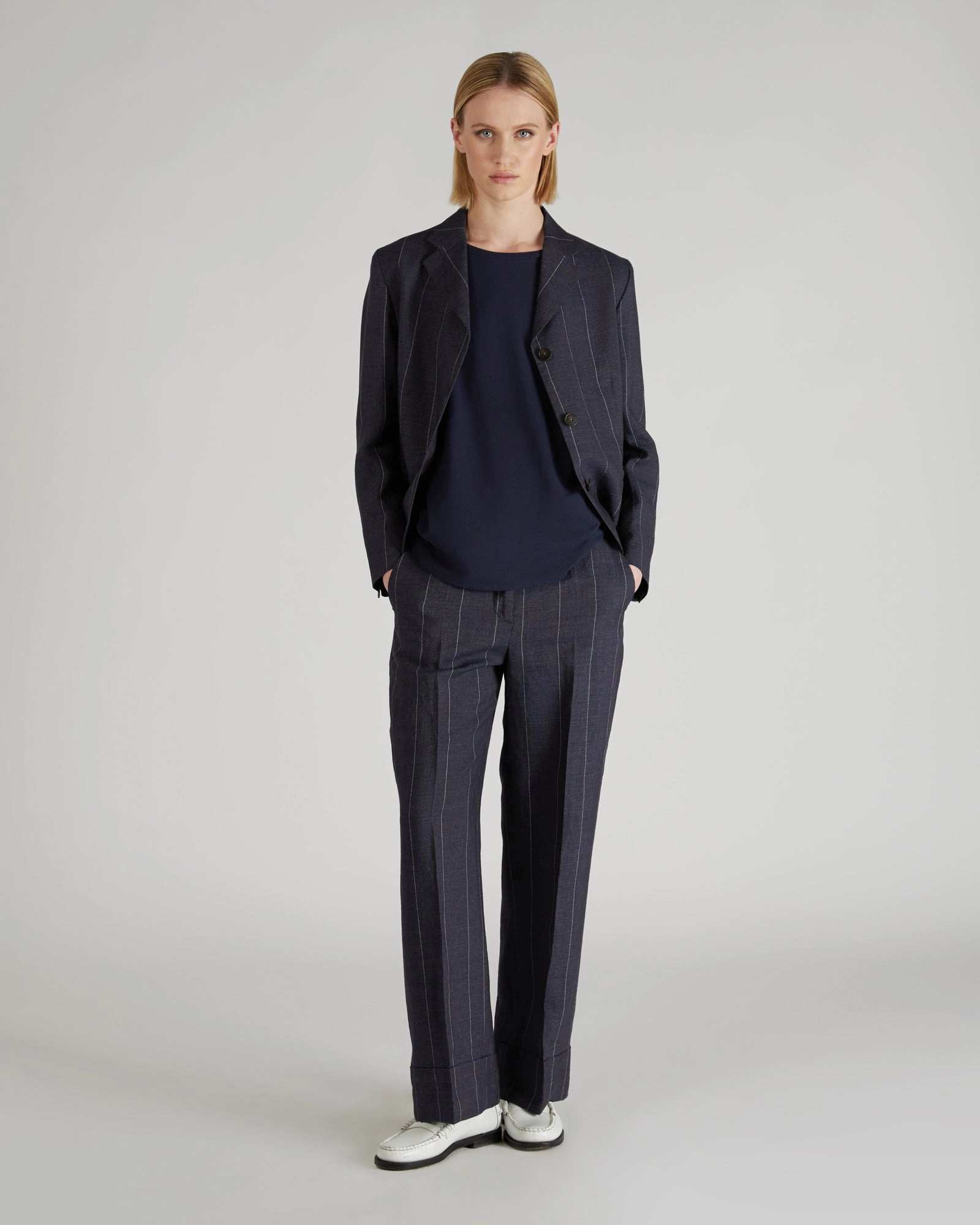 Pinstriped linen jacket Anti Static Inner Layer