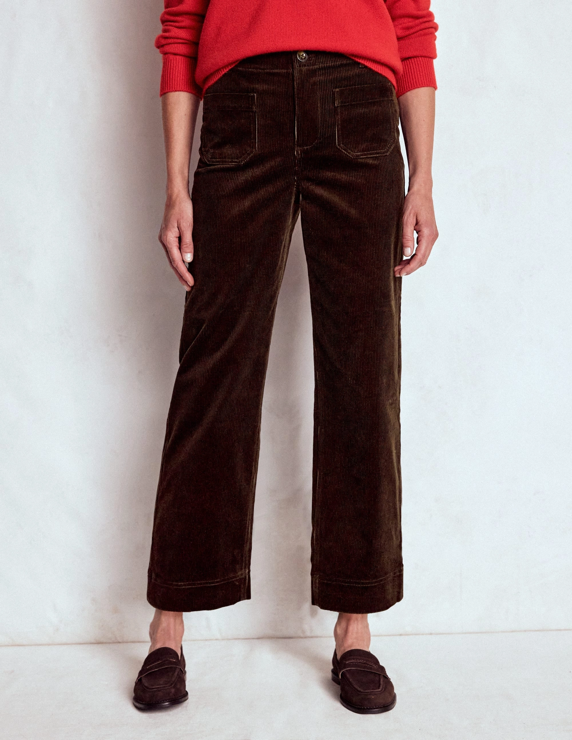 High-rise waist Casual Vibe Primrose Cord Trousers-Espresso