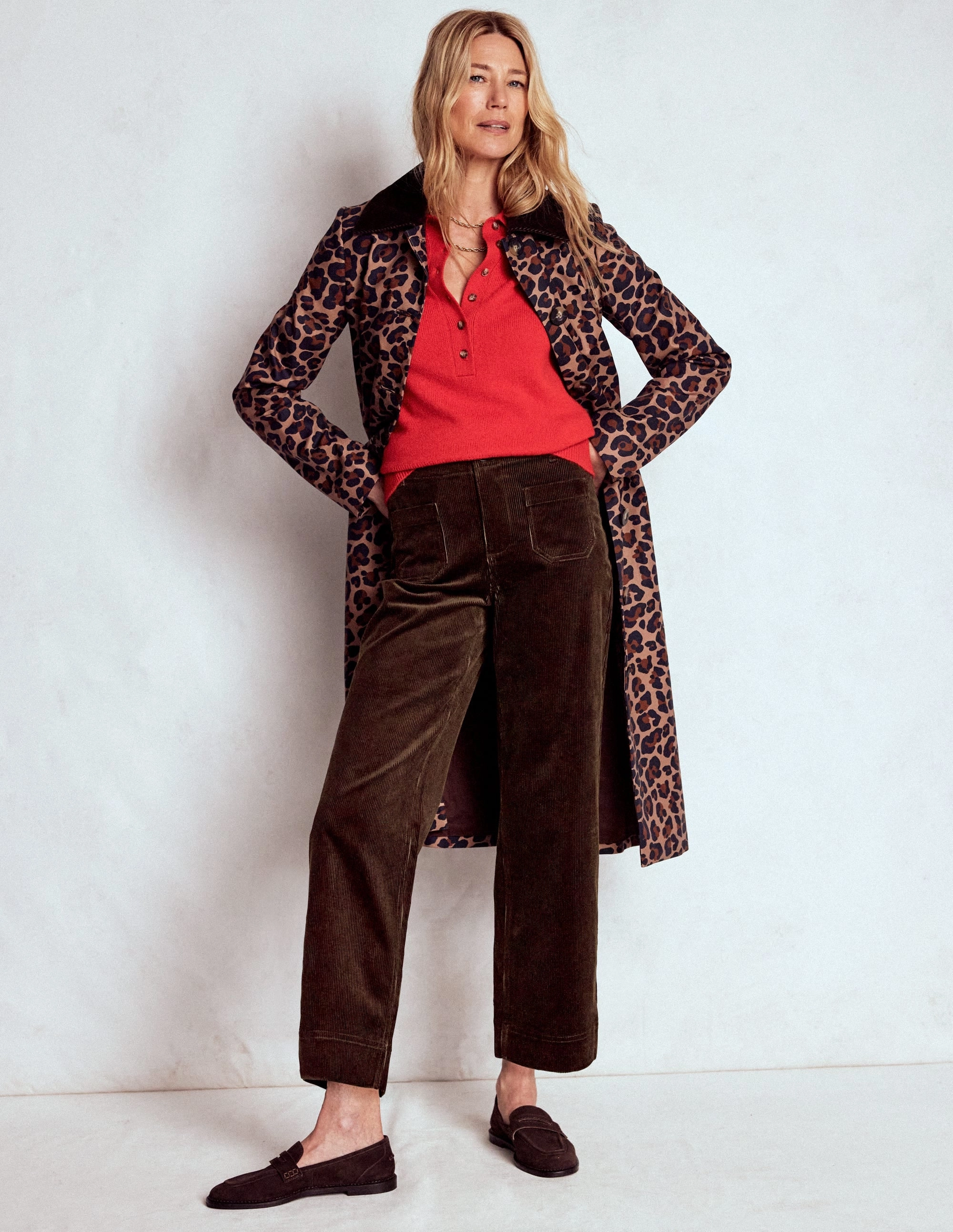 Primrose Cord Trousers-Espresso Trendy Cut Full Coverage