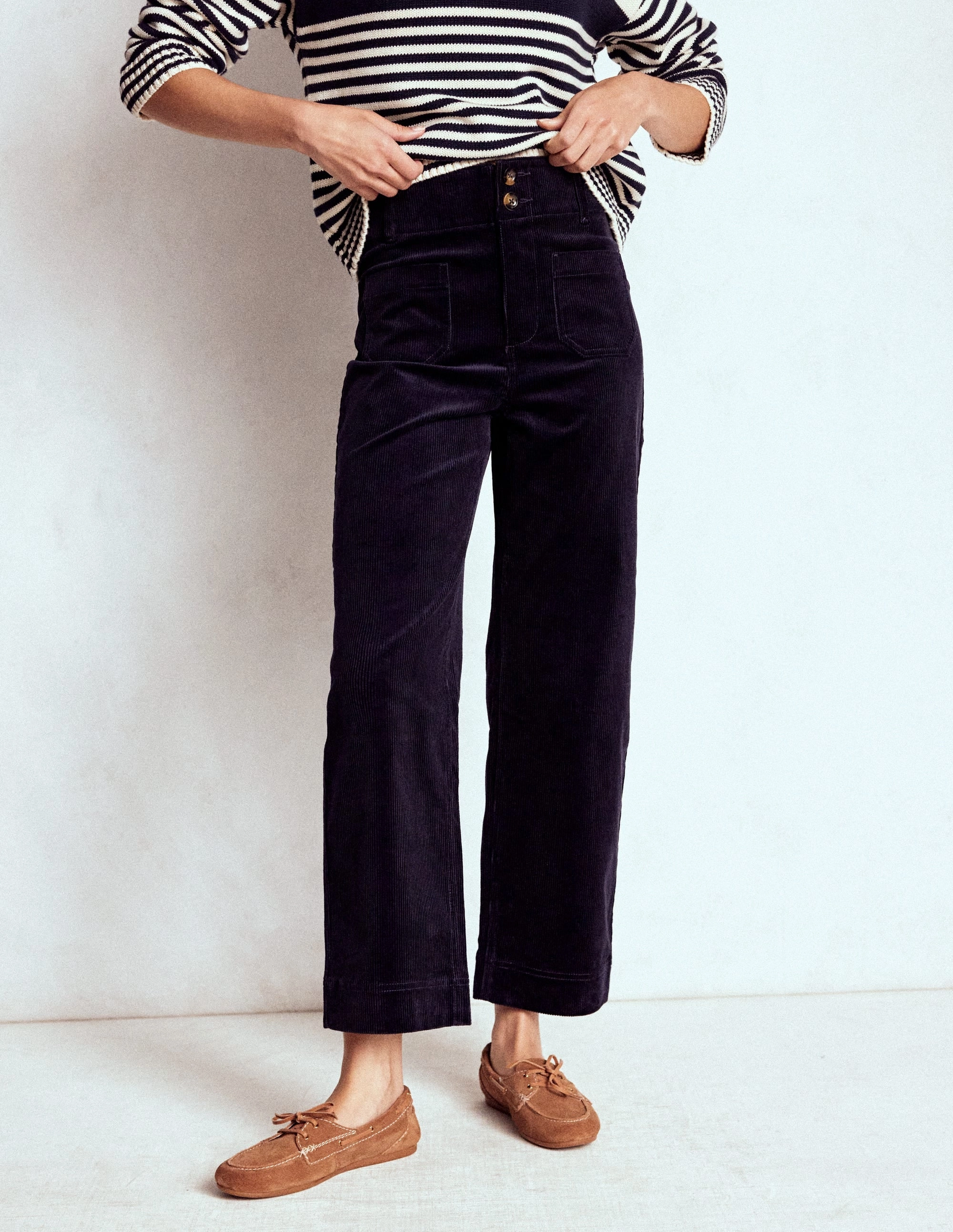 Flexible Waist Flexible Layer Primrose Cord Trousers-Navy