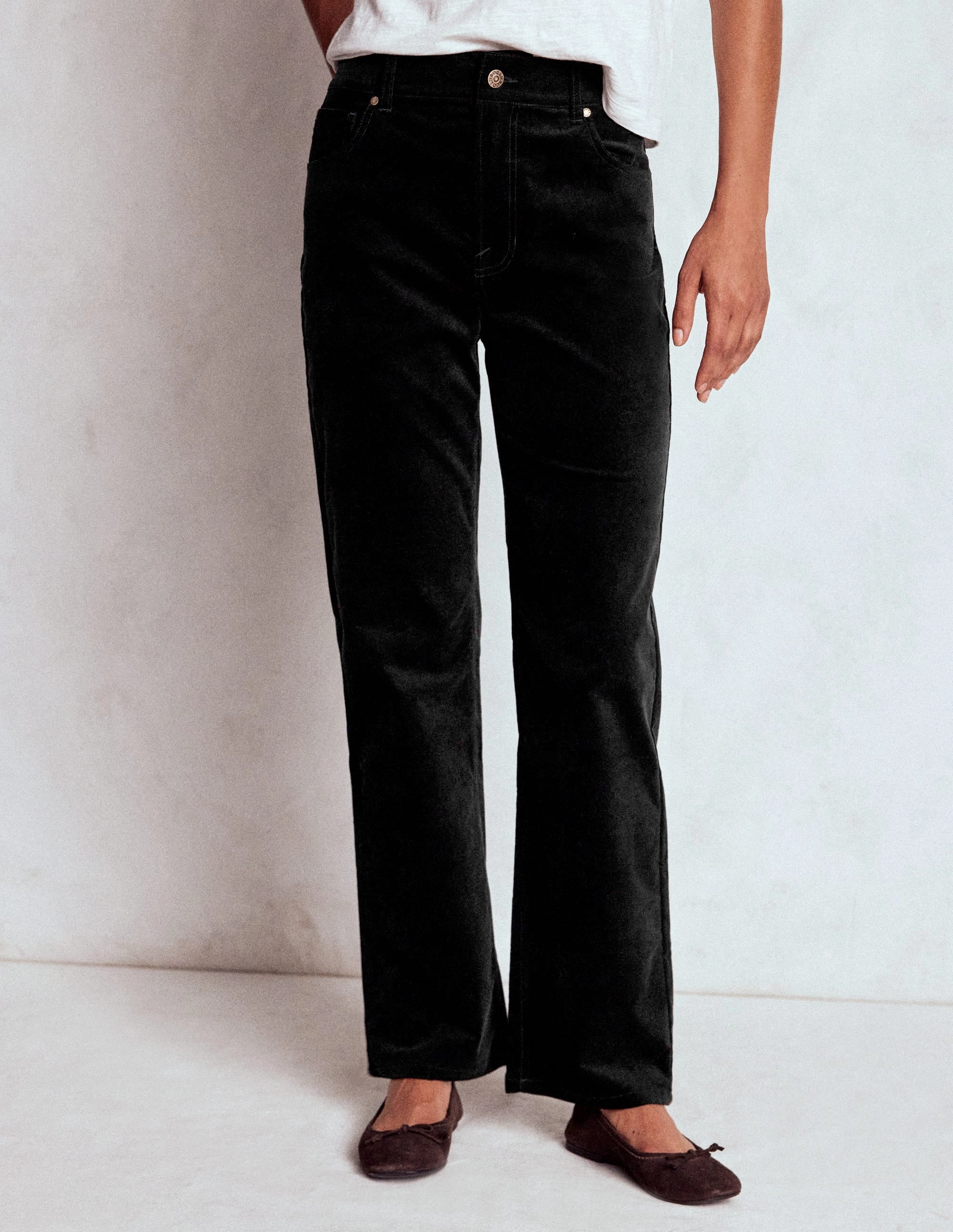 Comfy Style Velveteen Straight Jeans-Black