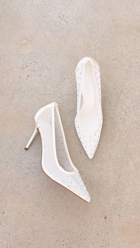 Lee Heels - White Mesh Diamante Sophisticated Pumps Milan Mood