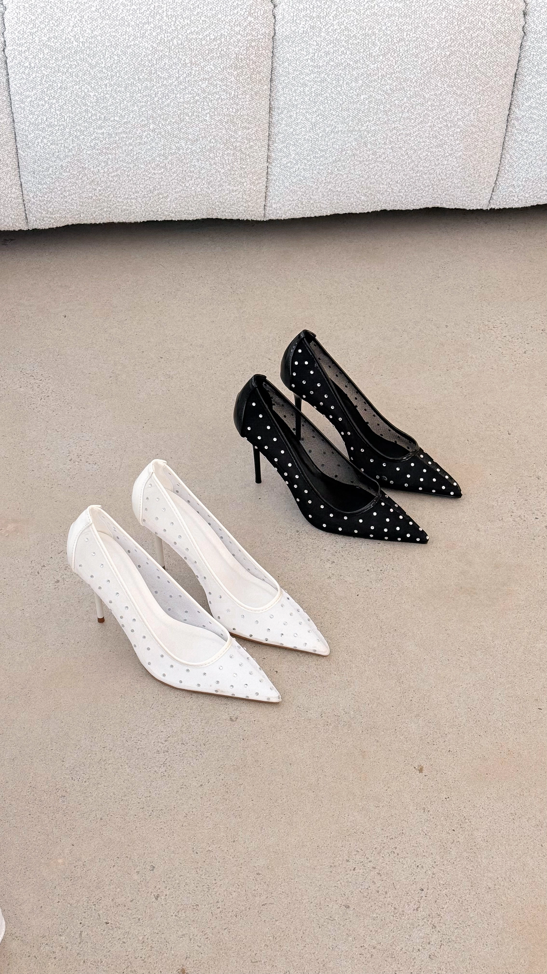 Lee Heels - White Mesh Diamante Travel Guard