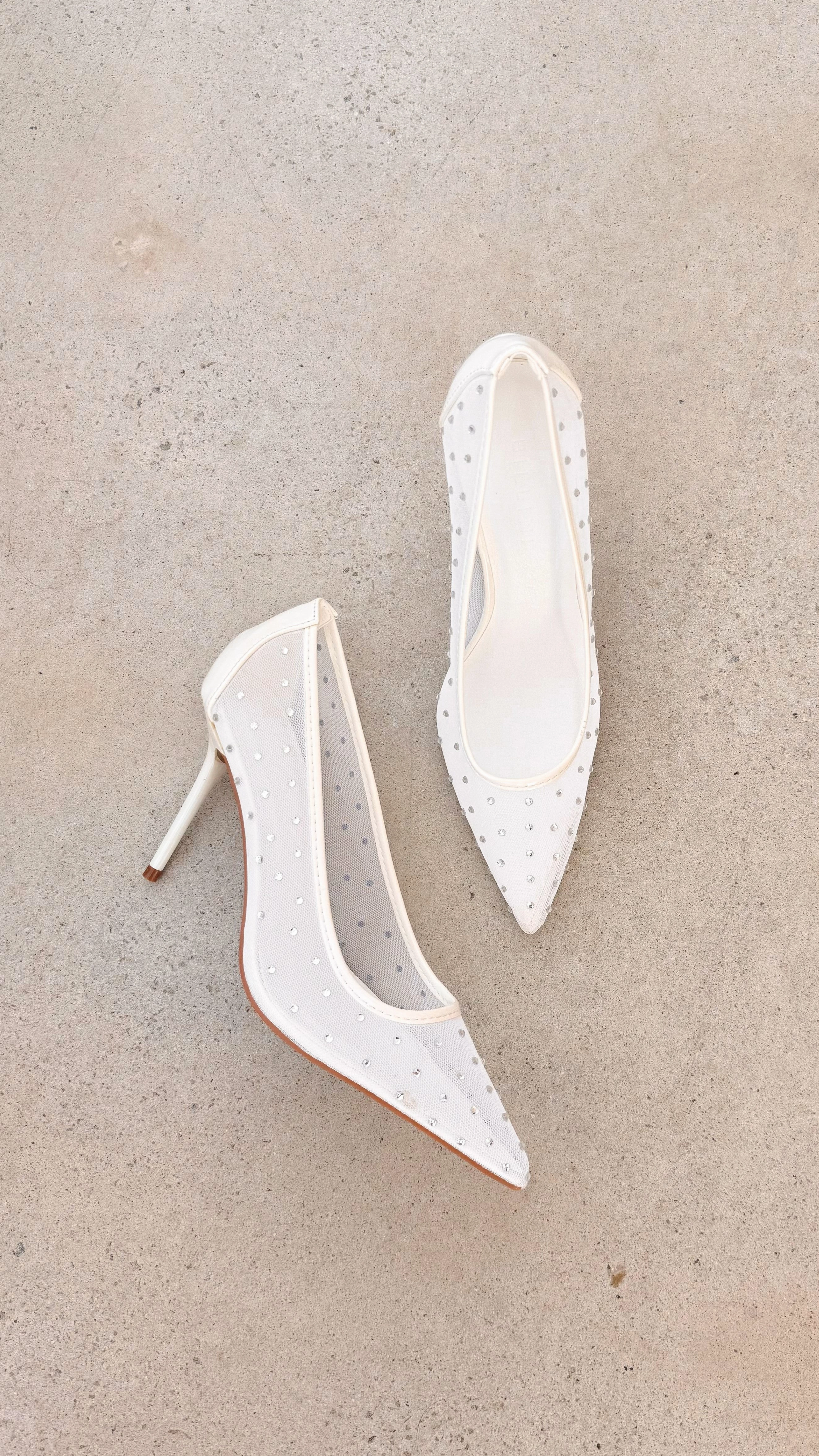 Lee Heels - White Mesh Diamante Sophisticated Pumps Milan Mood