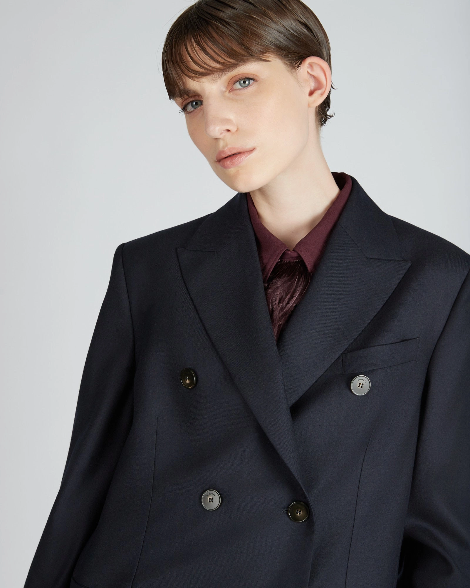 Regular fit double breasted flannel jacket Reinforced Elbow Padding