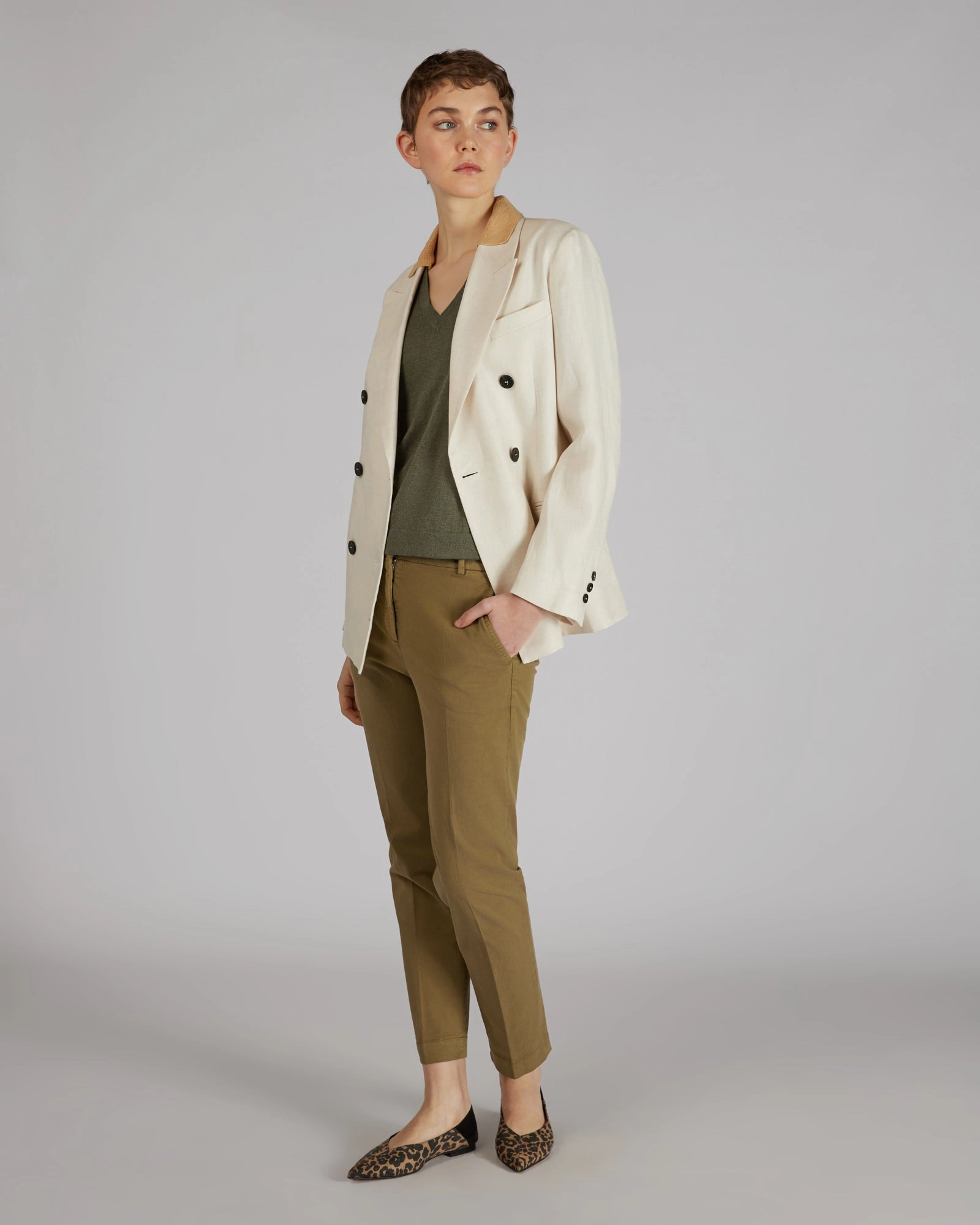 Regular fit double-breasted linen jacket Comfy Fit Piece