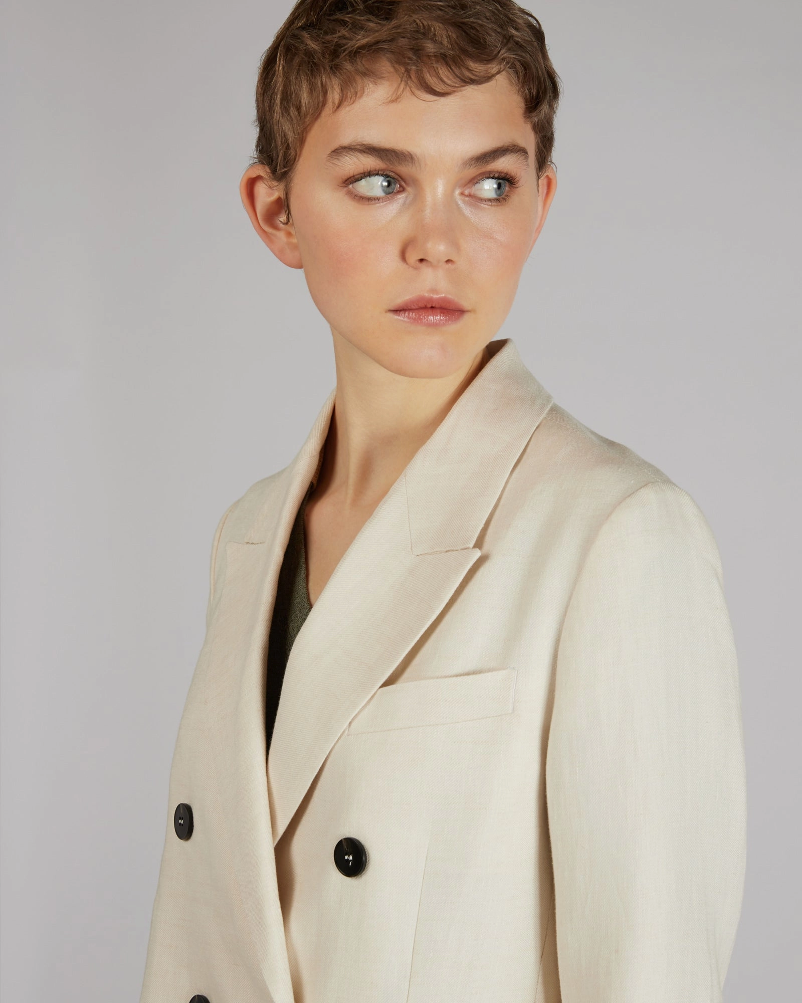 Regular fit double-breasted linen jacket Reflective Detailing Casual City
