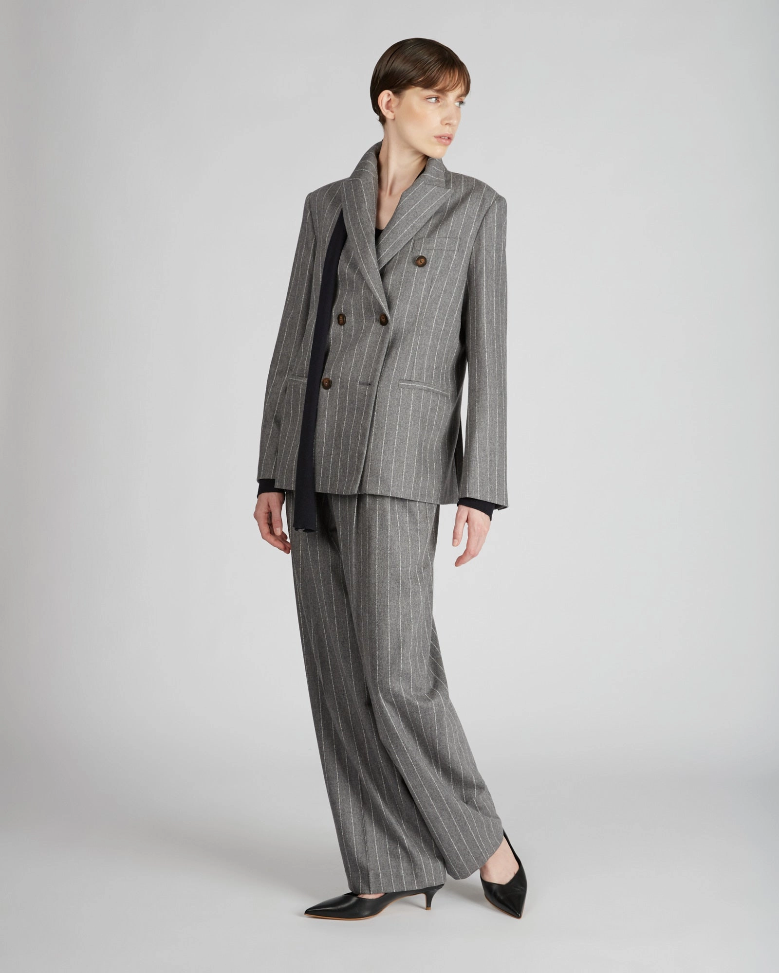 Regular fit double breasted pinstripe flannel jacket HighCollarDesign ElasticWaistband