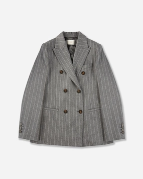 Regular fit double breasted pinstripe flannel jacket Heat Keep HighCollarDesign