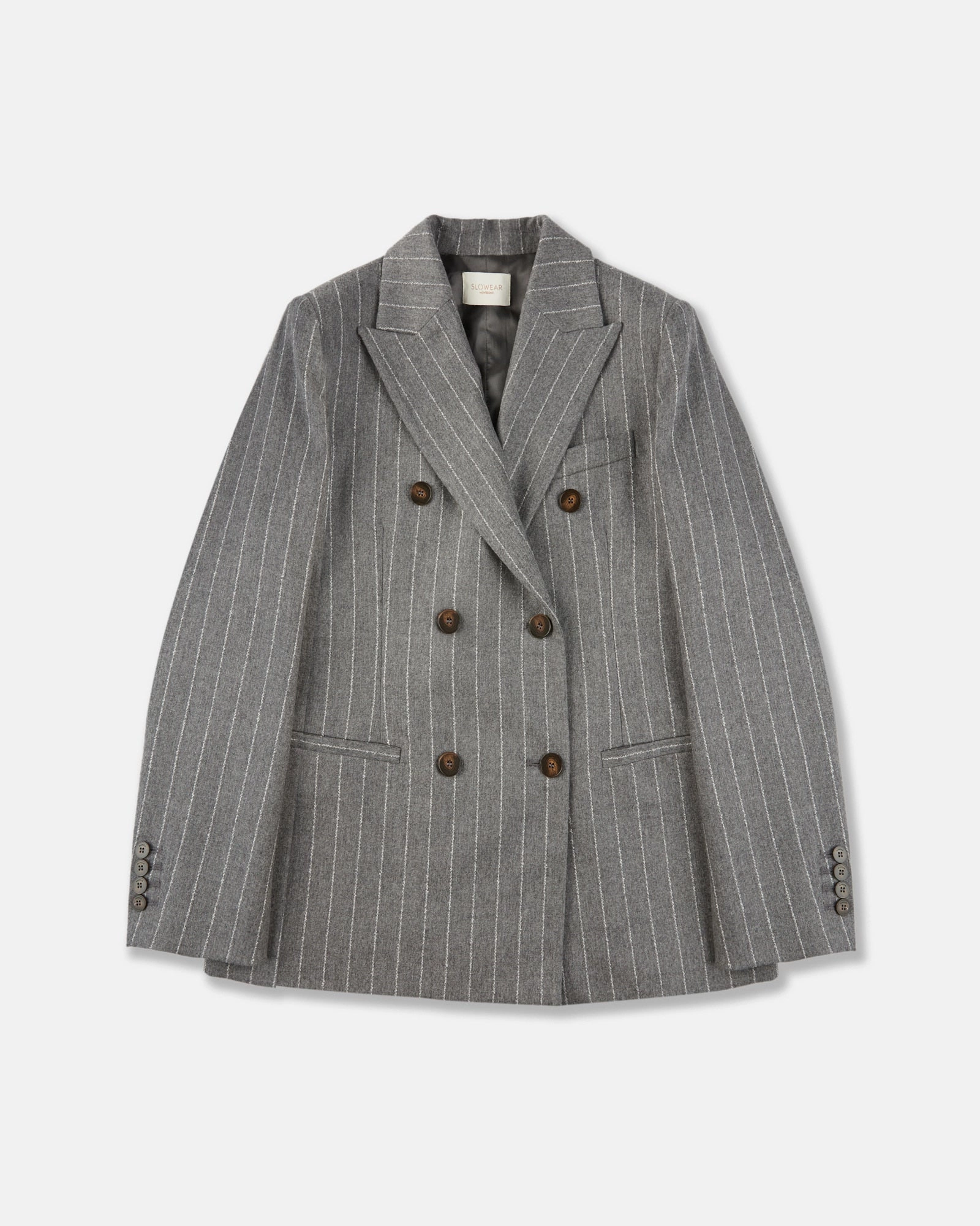 Regular fit double breasted pinstripe flannel jacket Heat Keep HighCollarDesign