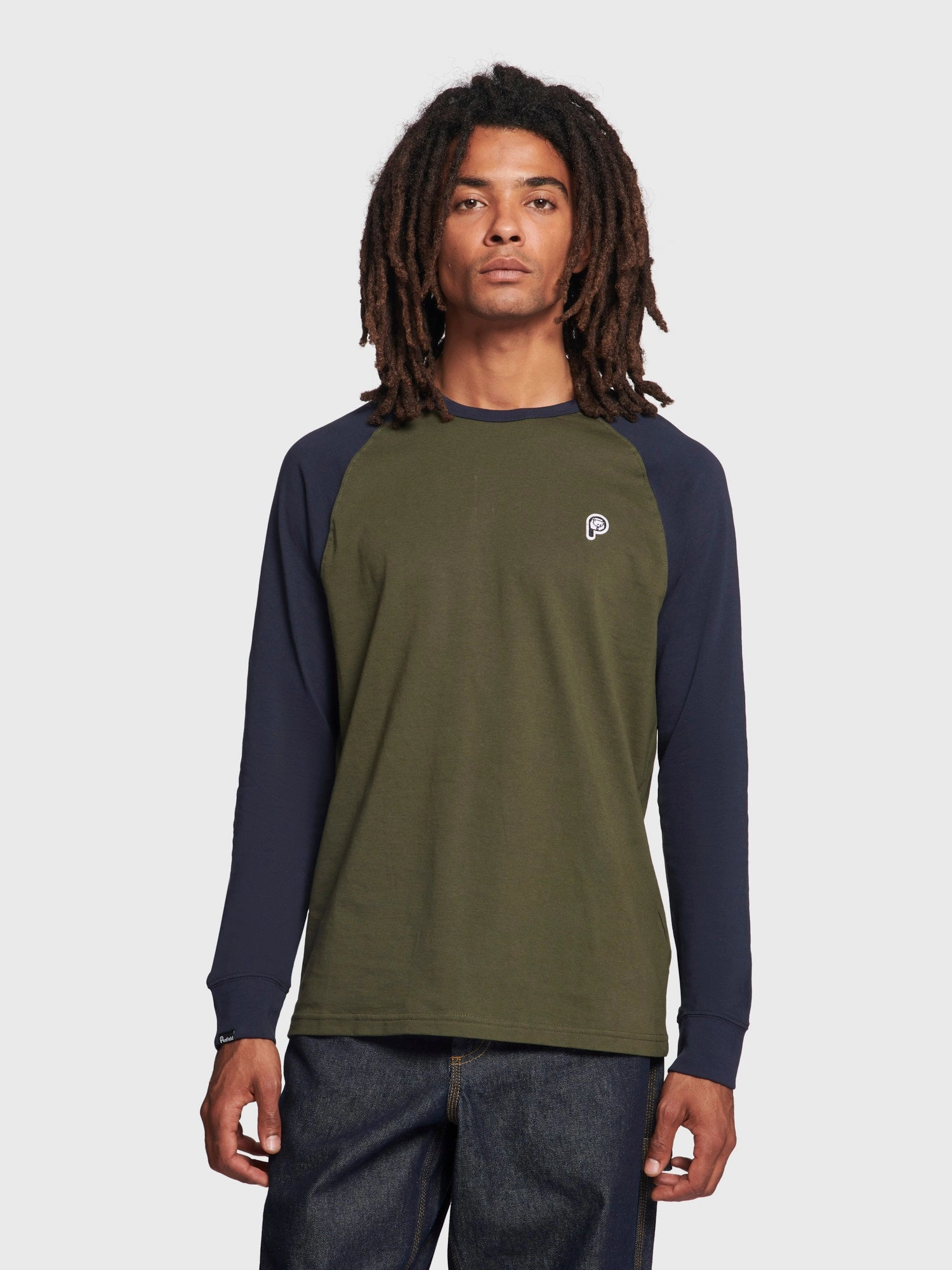 P Bear Chest Badge Raglan LS T-Shirt Forest Night Slim Fit Wear Fashion Top