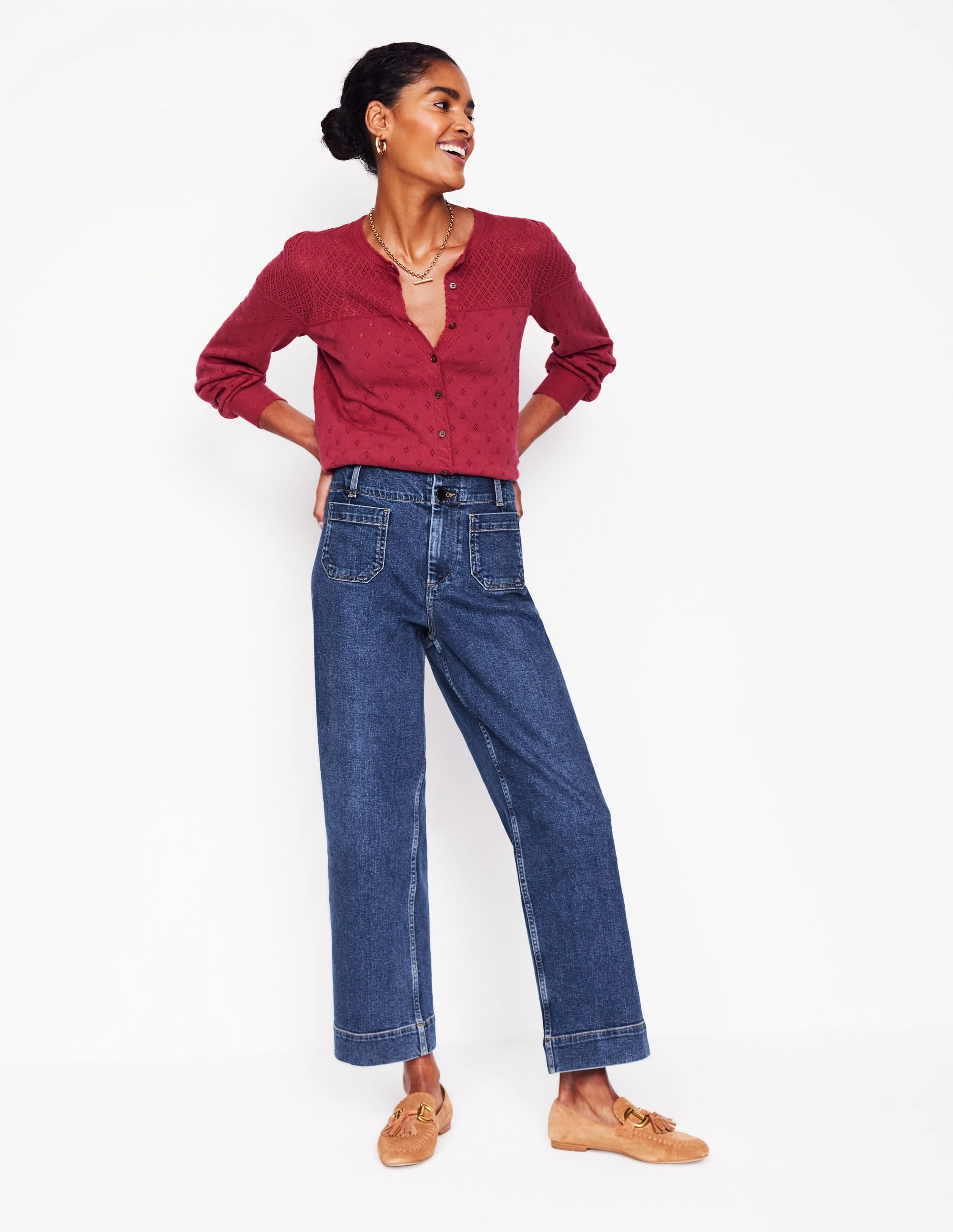 Non Slip Waist Grip Functional Stretch Primrose Patch Pocket Jeans-Mid Vintage