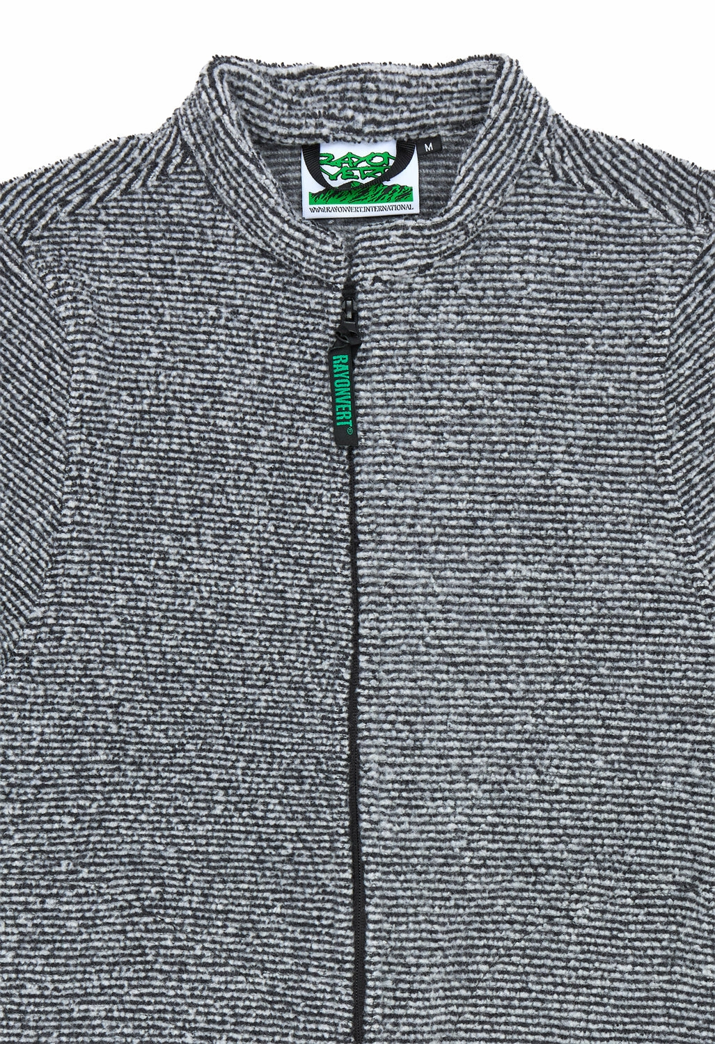 Matte Surface Texture Rayon Vert Becco Zip Fleece Jacket - Obsidian Black