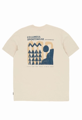 Quick Dry Fit Sustainable Production Process Columbia Men's Explorers Canyon Back Print T-Shirt - Dark Stone / Explore Outdoors