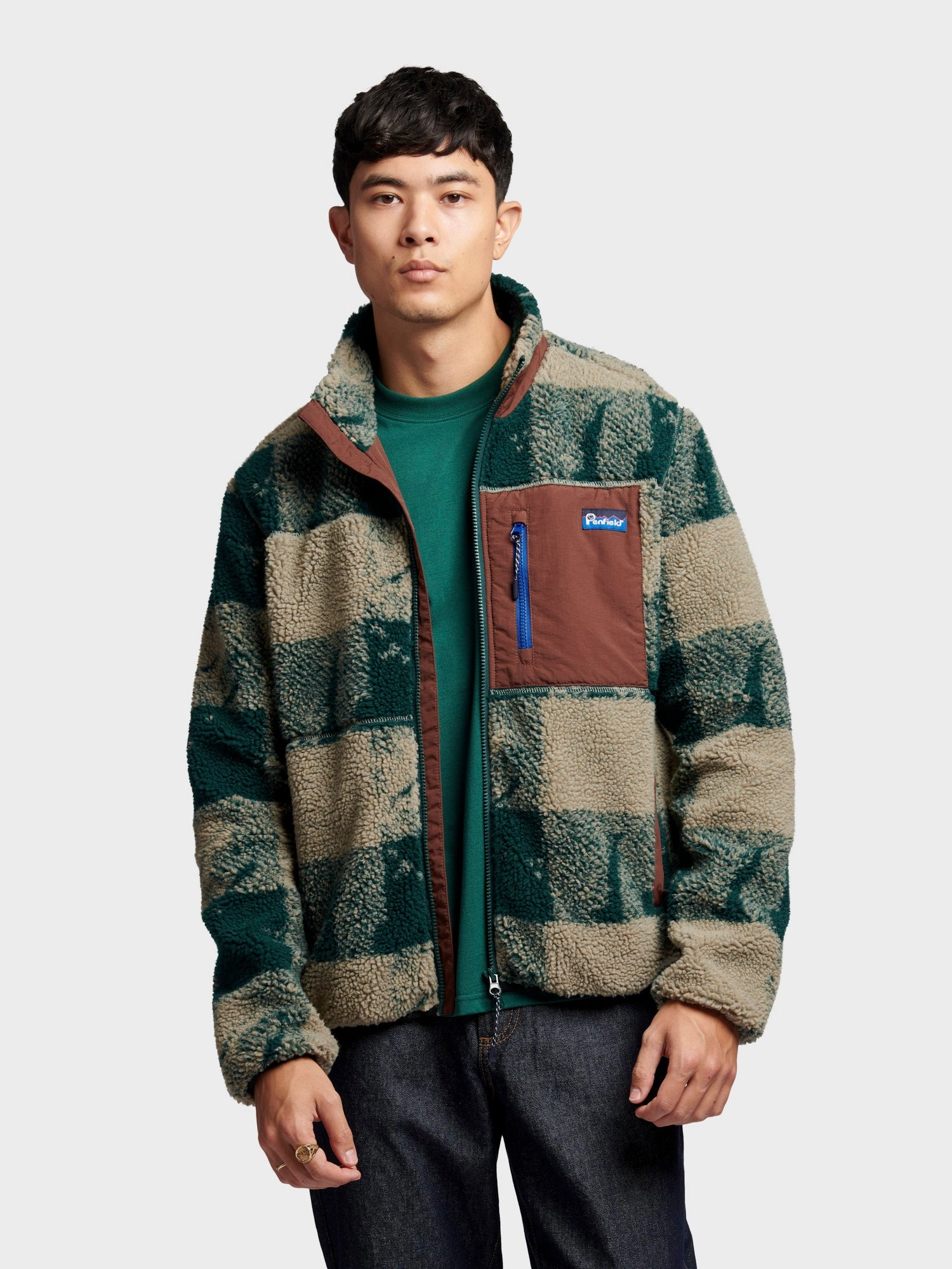 Moisture Wicking Inner Soft Shell Textured Check Mattawa Fleece Jacket in June Bug