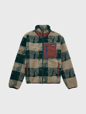 Textured Check Mattawa Fleece Jacket in June Bug Stand Collar Minimalist Design