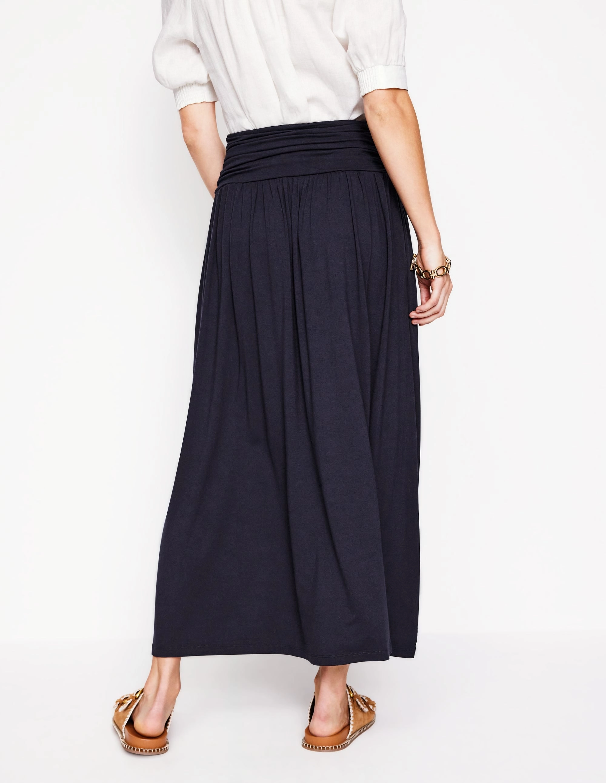 Flared hem Rosaline Jersey Skirt-Navy