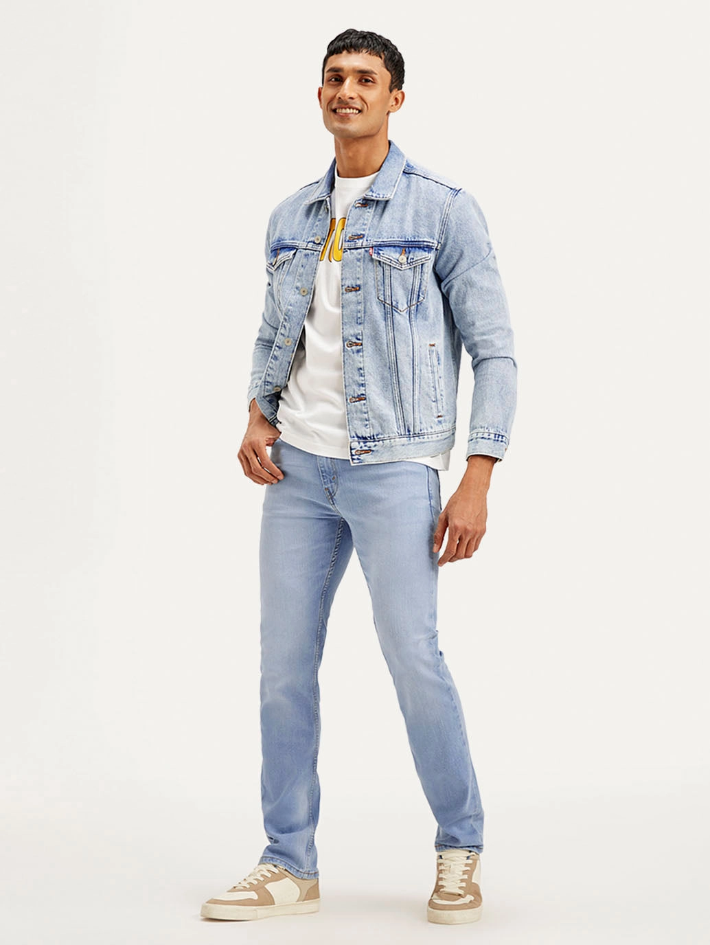 Daily Wear Breathable Classic Men's 513 Light Blue Slim Straight Fit Mid Rise Jeans
