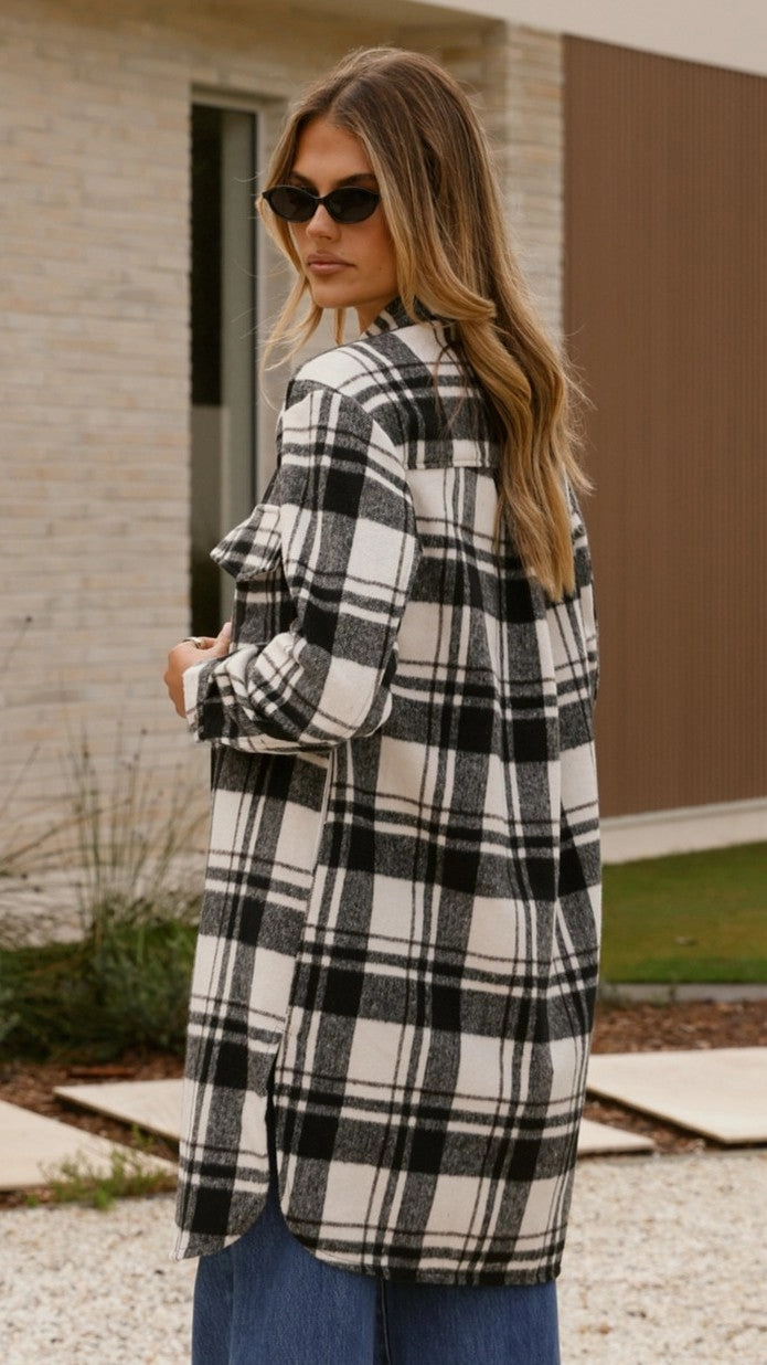 Saskia Jacket - Black/Cream Check Magnetic Closures